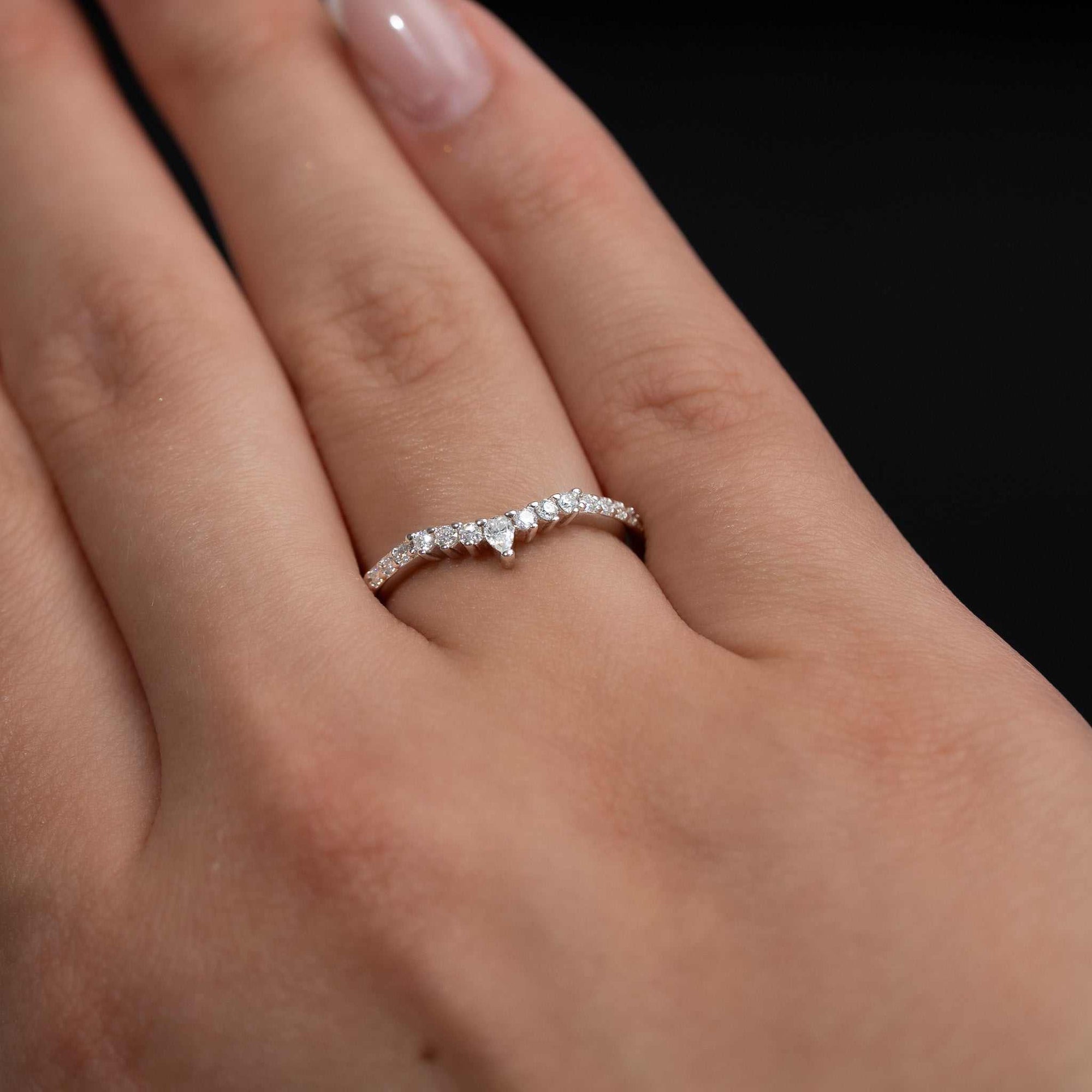 Curved Tear Drop 925 Sterling Silver Moissanite Stacking Women Wedding Band