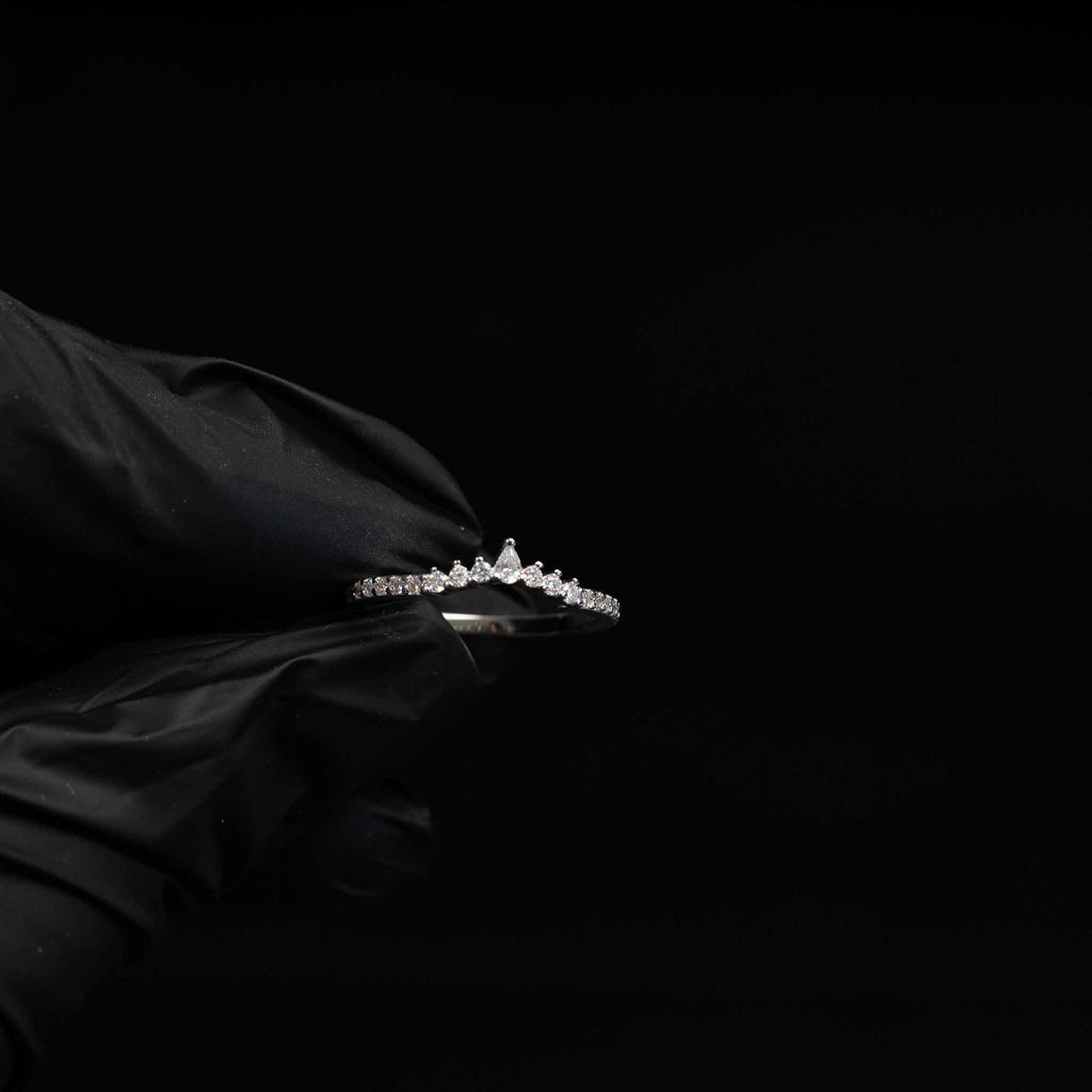 Curved Tear Drop 925 Sterling Silver Moissanite Stacking Women Wedding Band