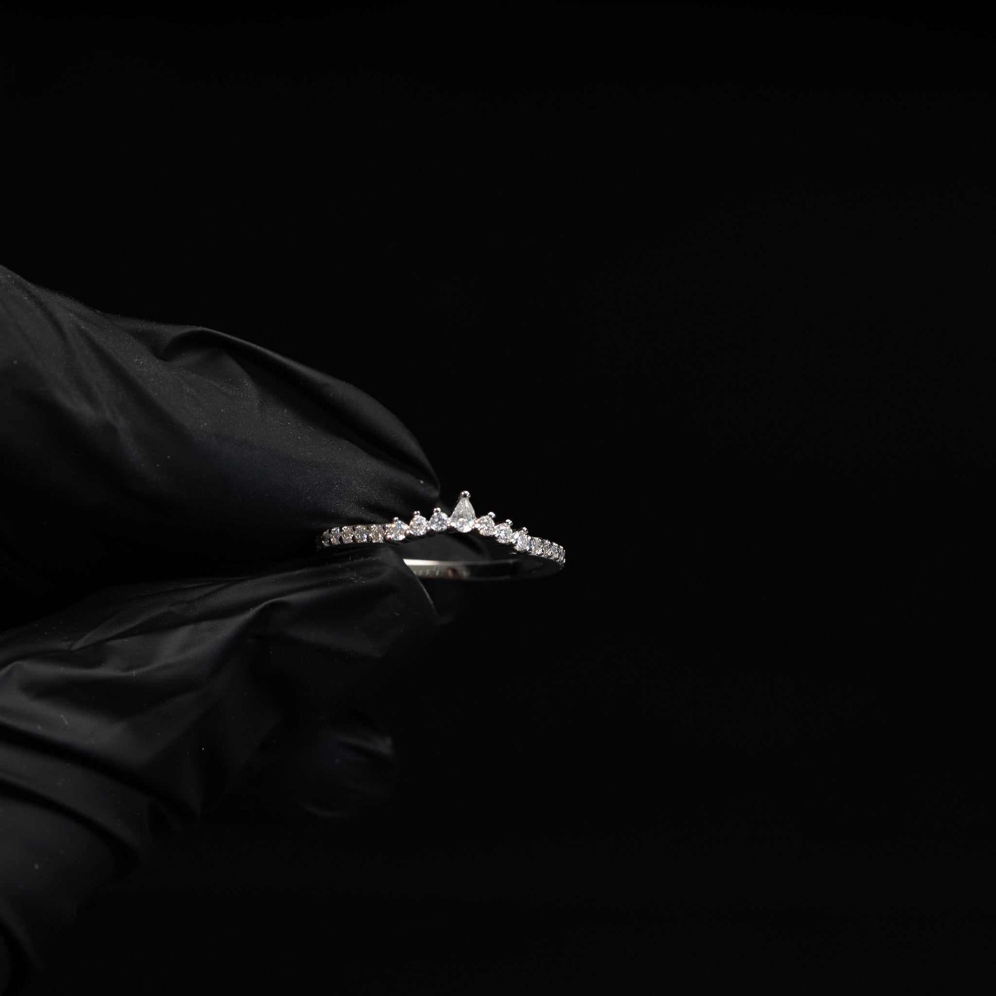 Curved Tear Drop 925 Sterling Silver Moissanite Stacking Women Wedding Band