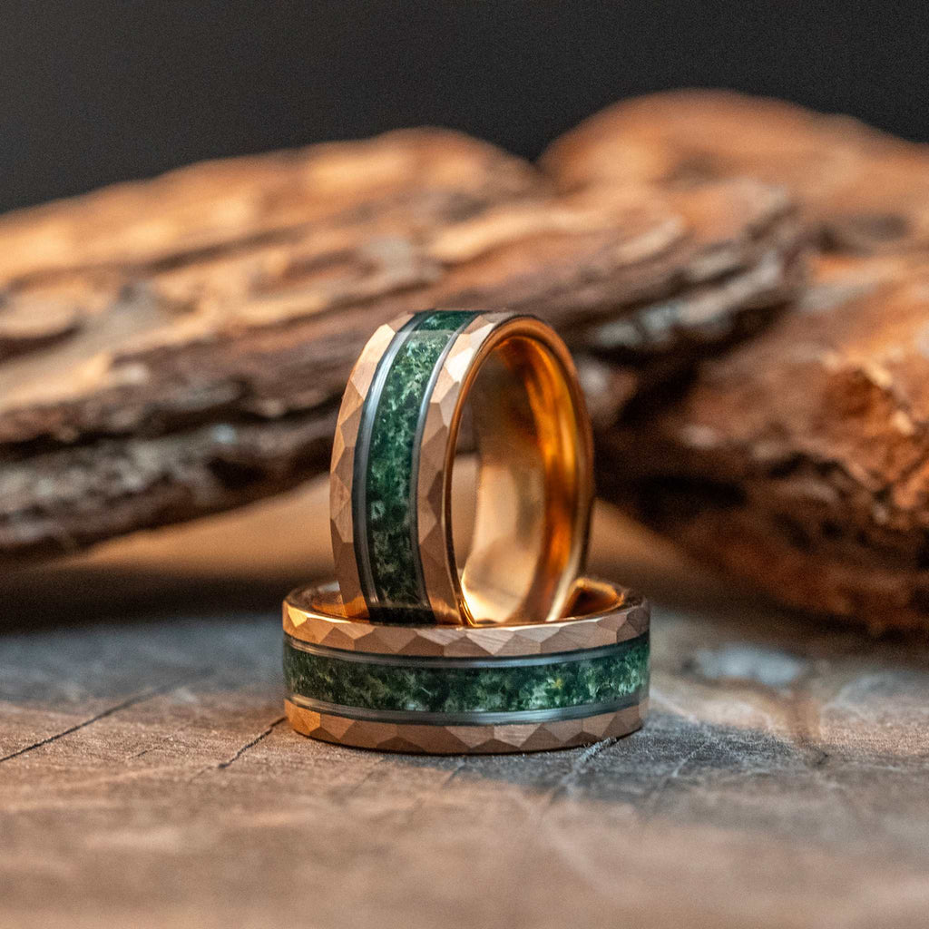 Moss Agate Rose Gold Tungsten Ring