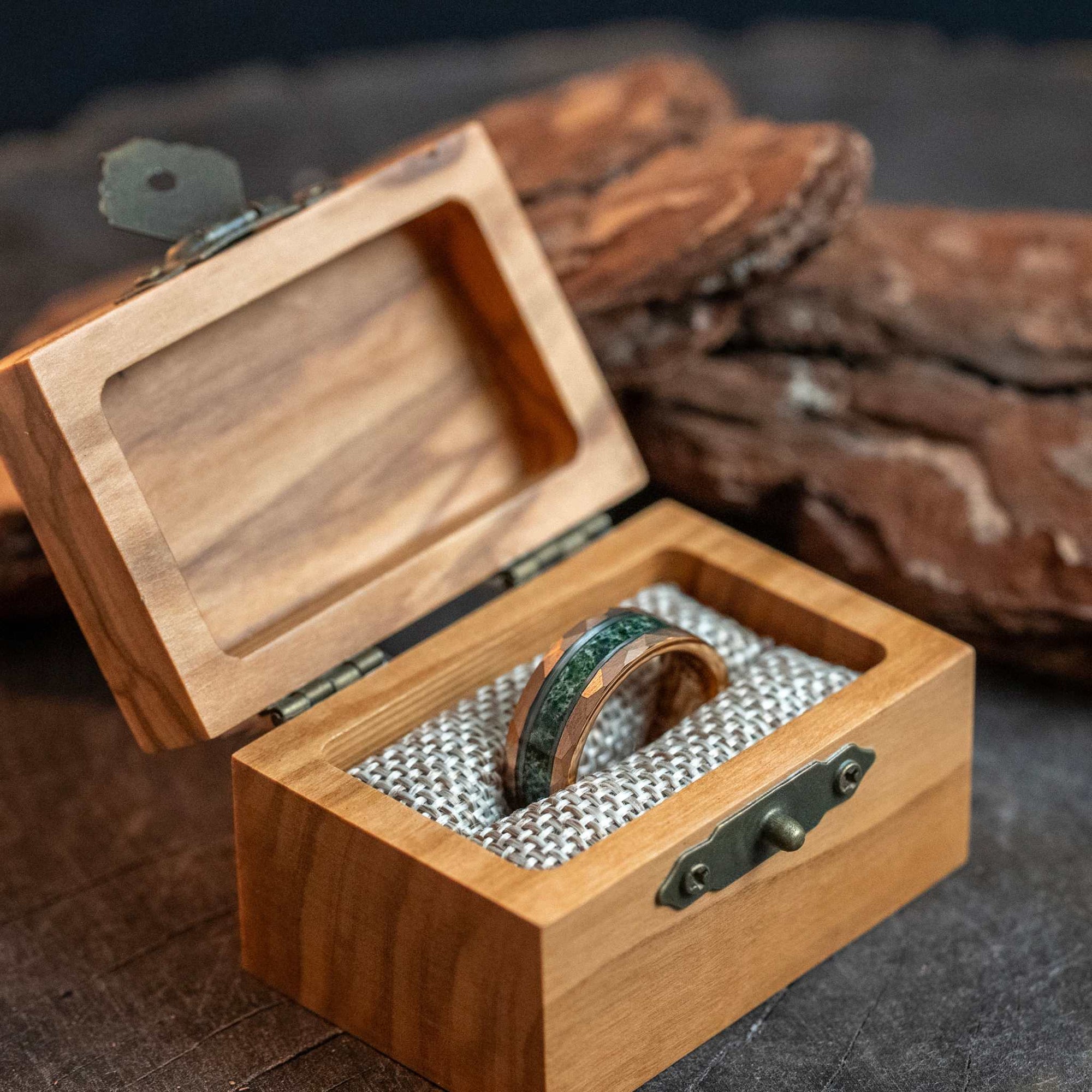 Moss Agate Rose Gold Tungsten Ring