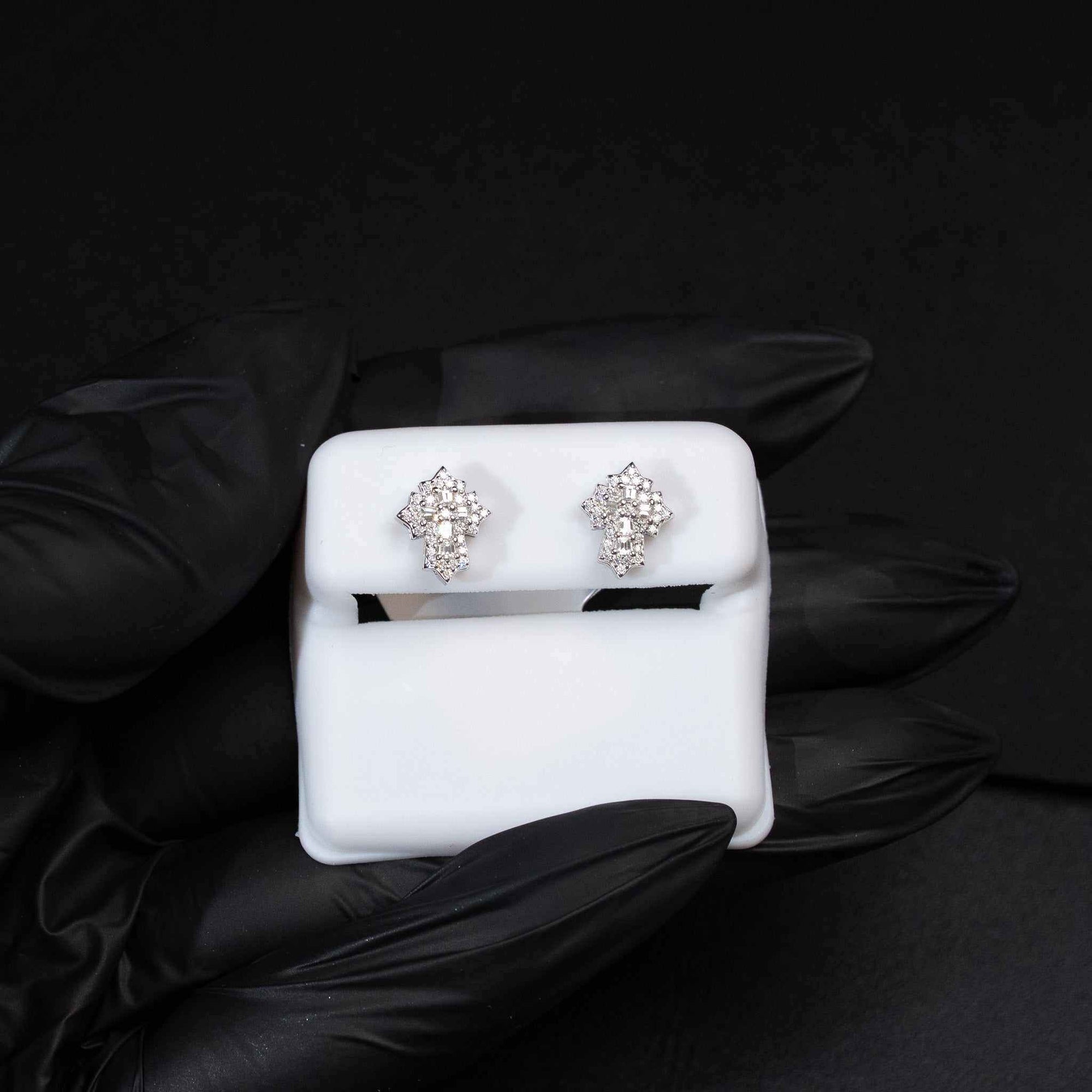 Moissanite Cross Stud Earrings 925 Sterling Silver Screw Back
