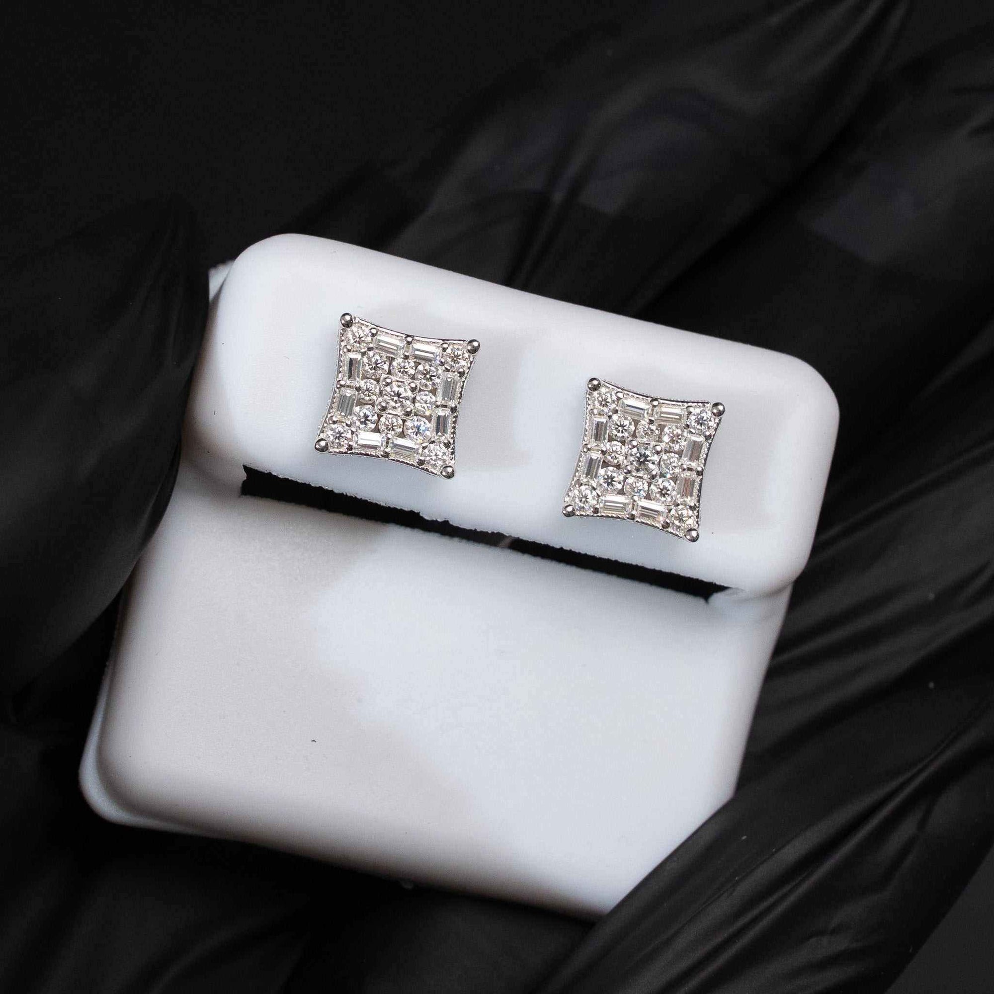 Moissanite Square Kite Earrings 925 Sterling Silver Screw Back