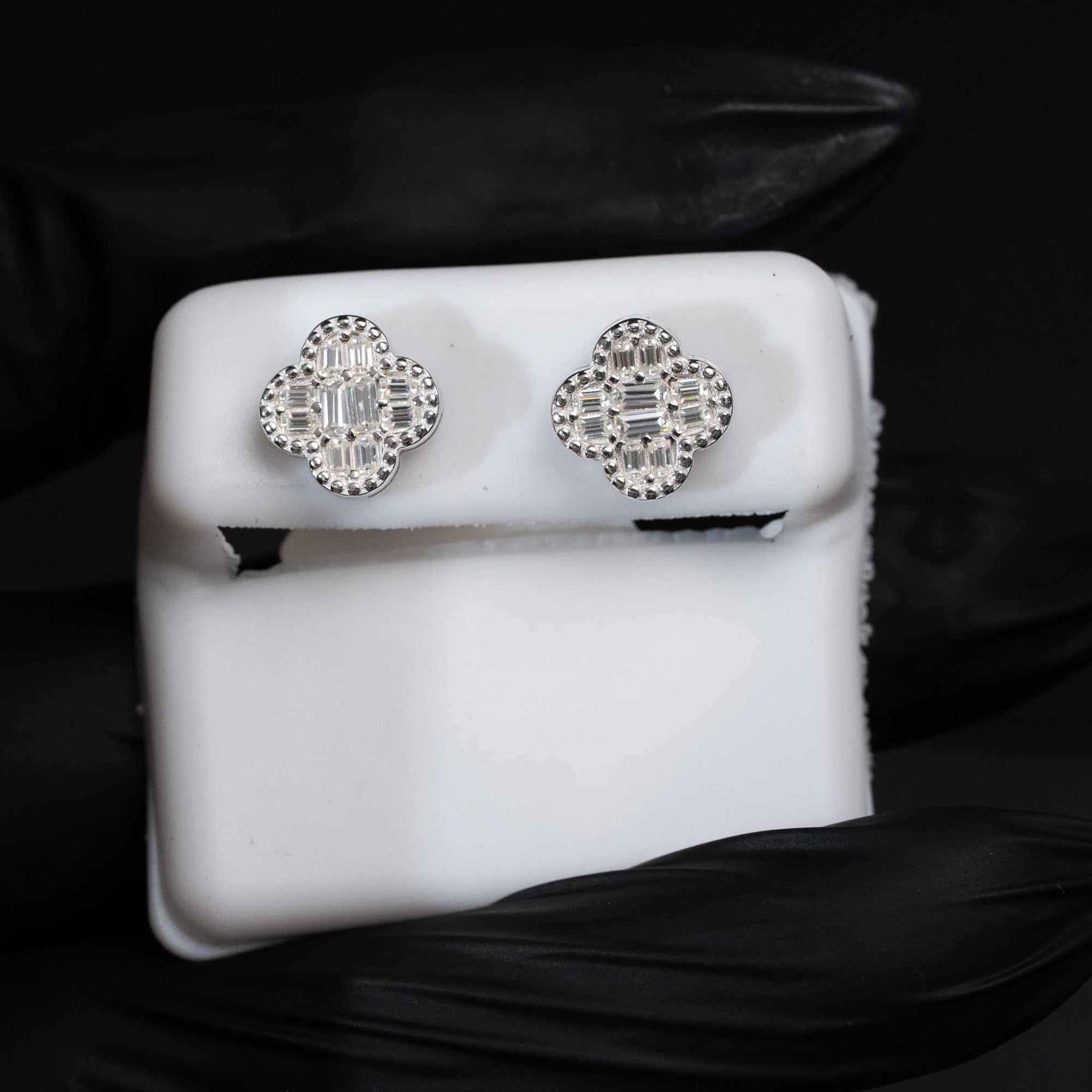 Moissanite Flower Clover Stud Earrings 925 Sterling Silver Screw Back