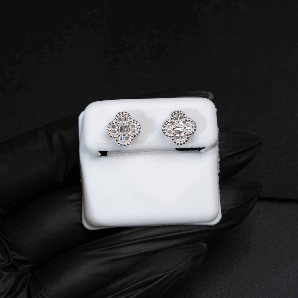 Moissanite Flower Clover Stud Earrings 925 Sterling Silver Screw Back