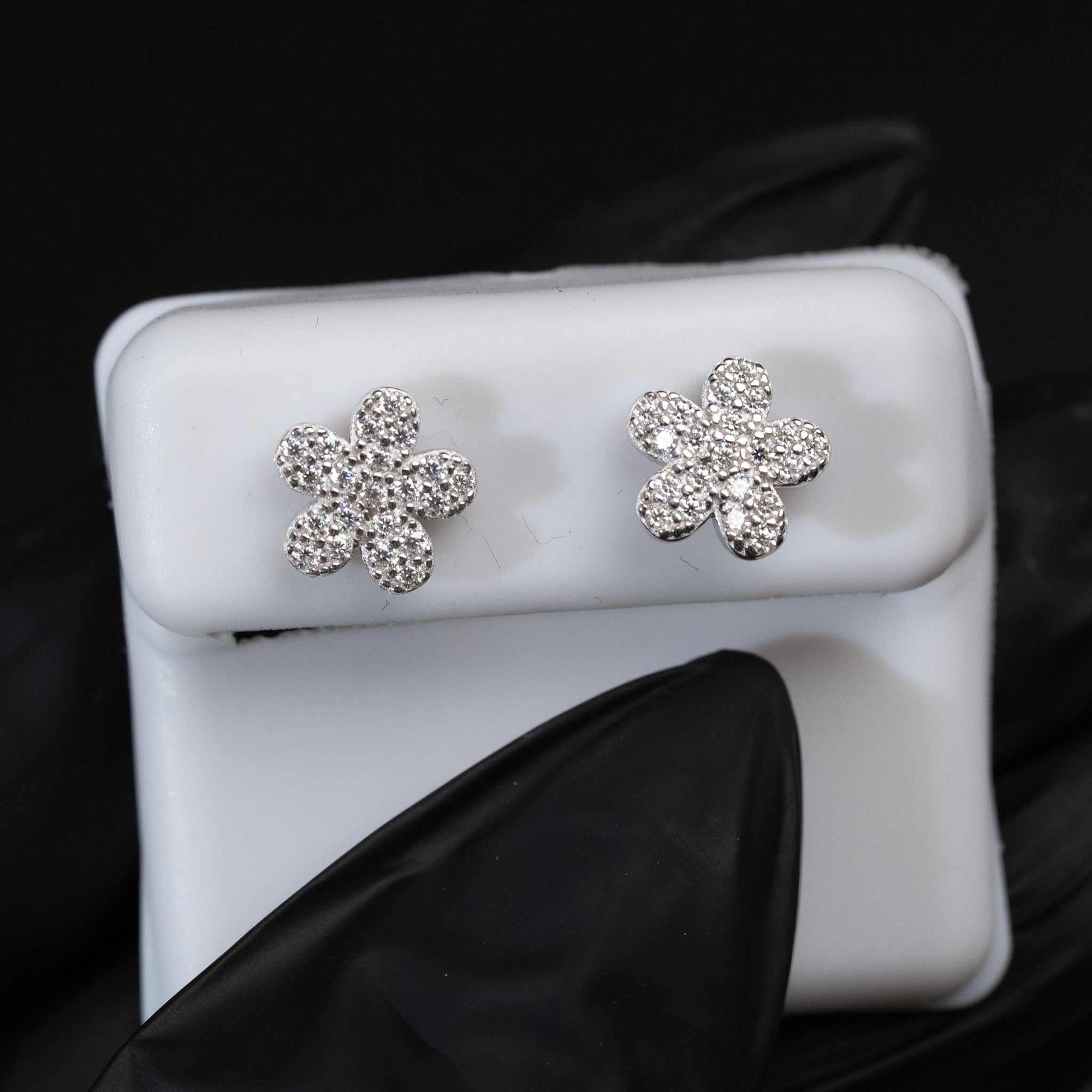 Moissanite Flower Stud Earrings 925 Sterling Silver Screw Back