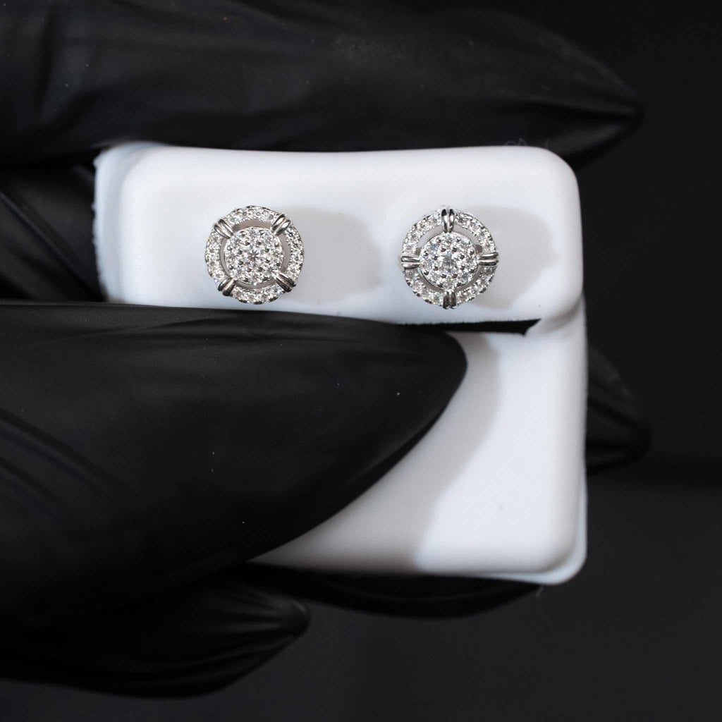 Moissanite Round Halo Stud Earrings 925 Sterling Silver Screw Back