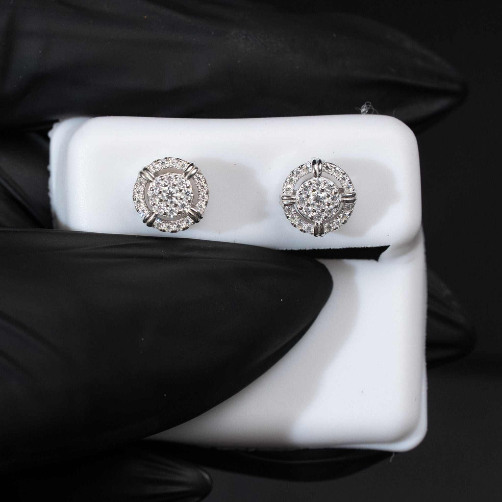 Moissanite Round Halo Stud Earrings 925 Sterling Silver Screw Back