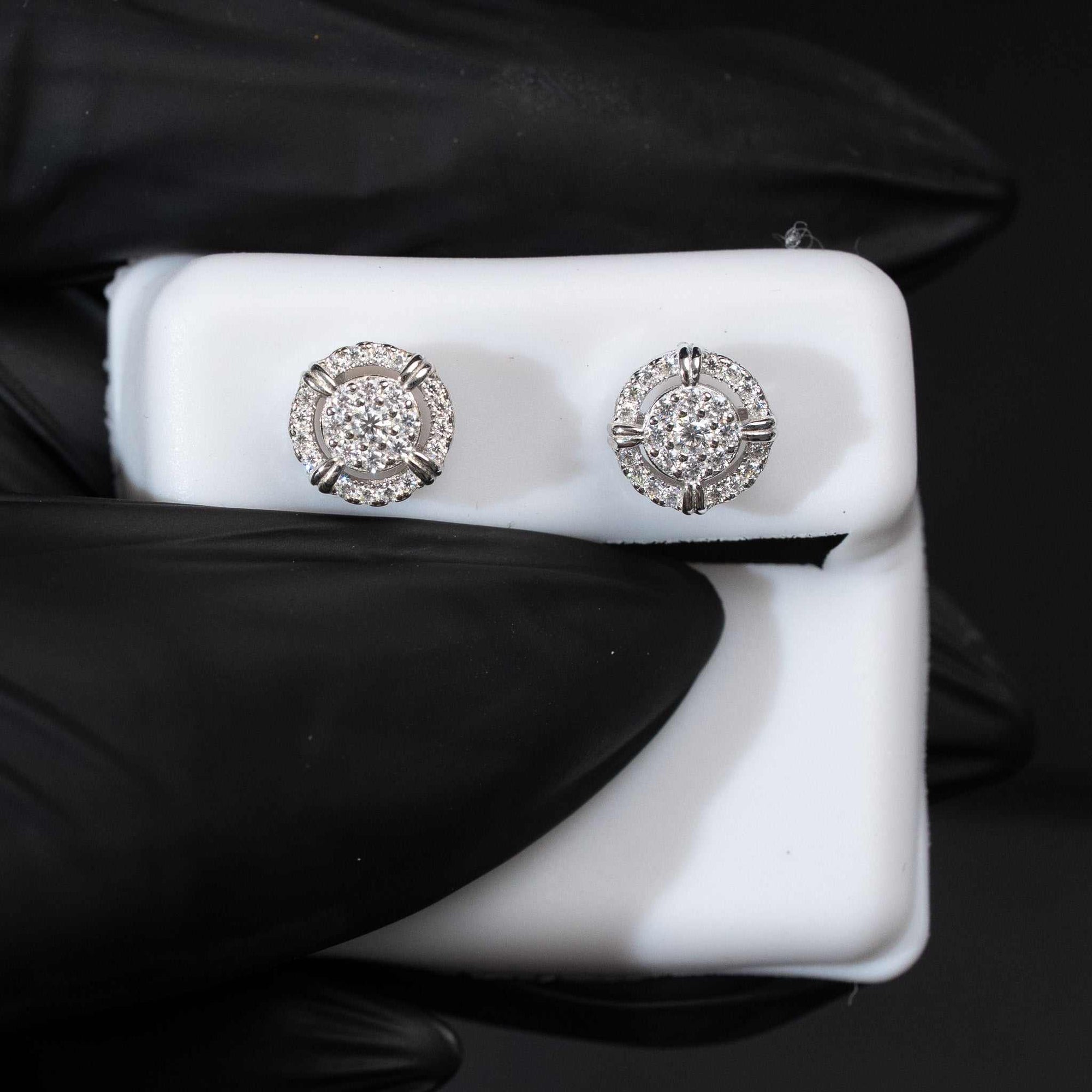 Moissanite Round Halo Stud Earrings 925 Sterling Silver Screw Back