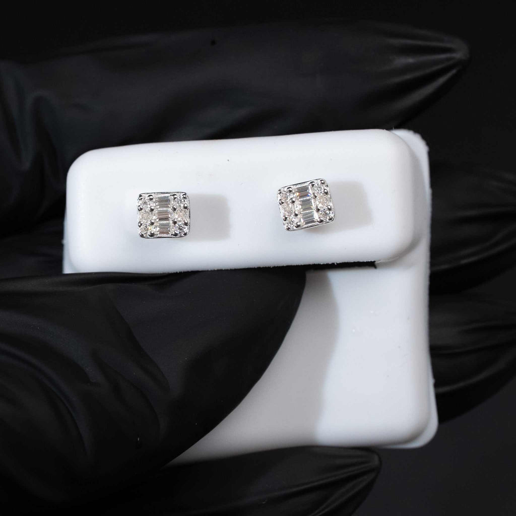 Moissanite Baguette Square Stud Earrings 925 Sterling Silver Screw Back