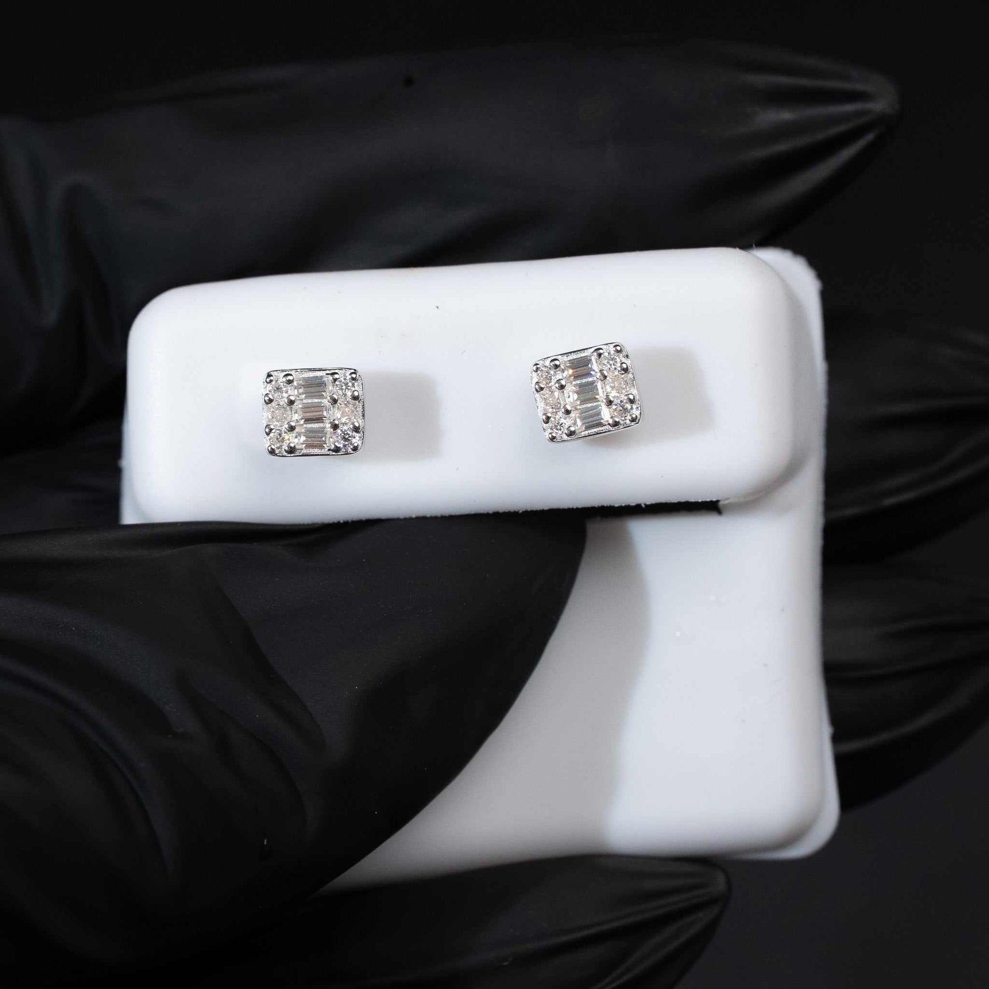 Moissanite Baguette Square Stud Earrings 925 Sterling Silver Screw Back