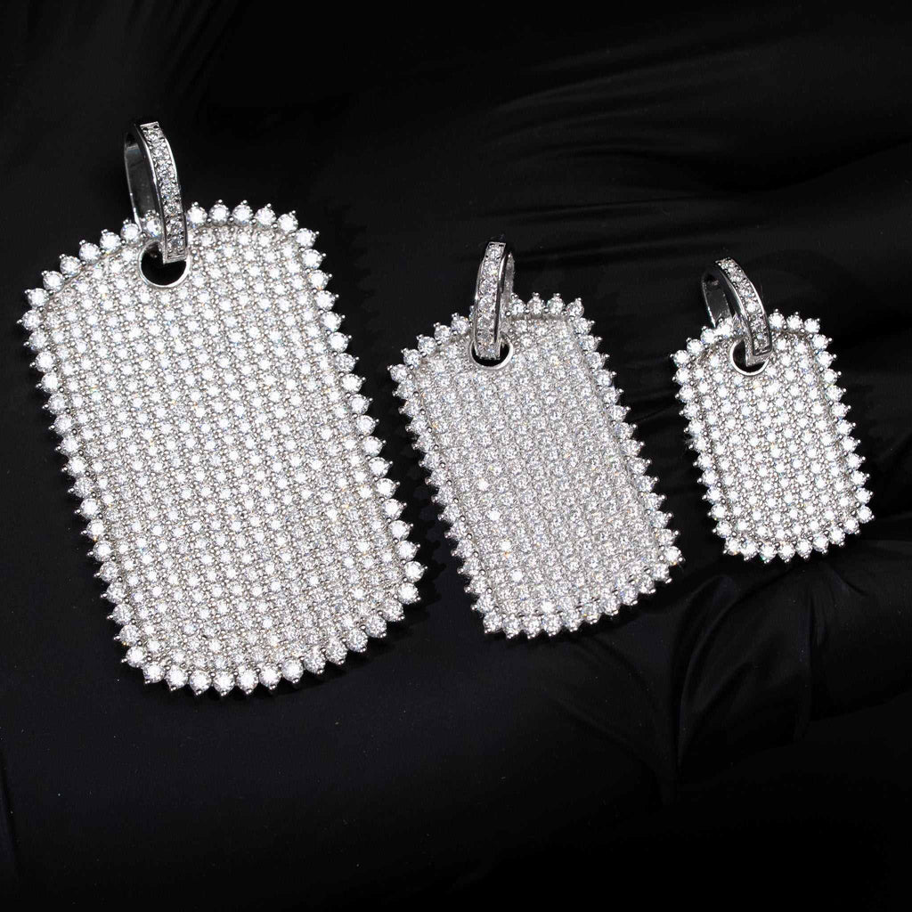 Real Solid 925 Sterling Silver Moissanite Dog Tag Iced Hip Hop Pendant Necklace
