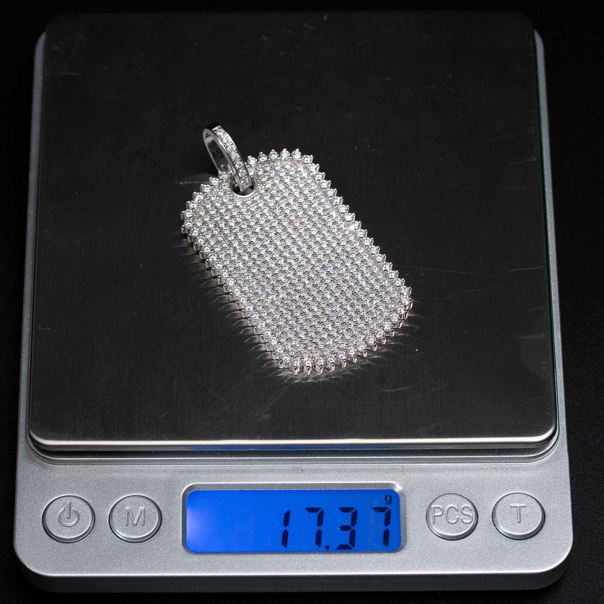 Real Solid 925 Sterling Silver Moissanite Dog Tag Iced Hip Hop Pendant Necklace