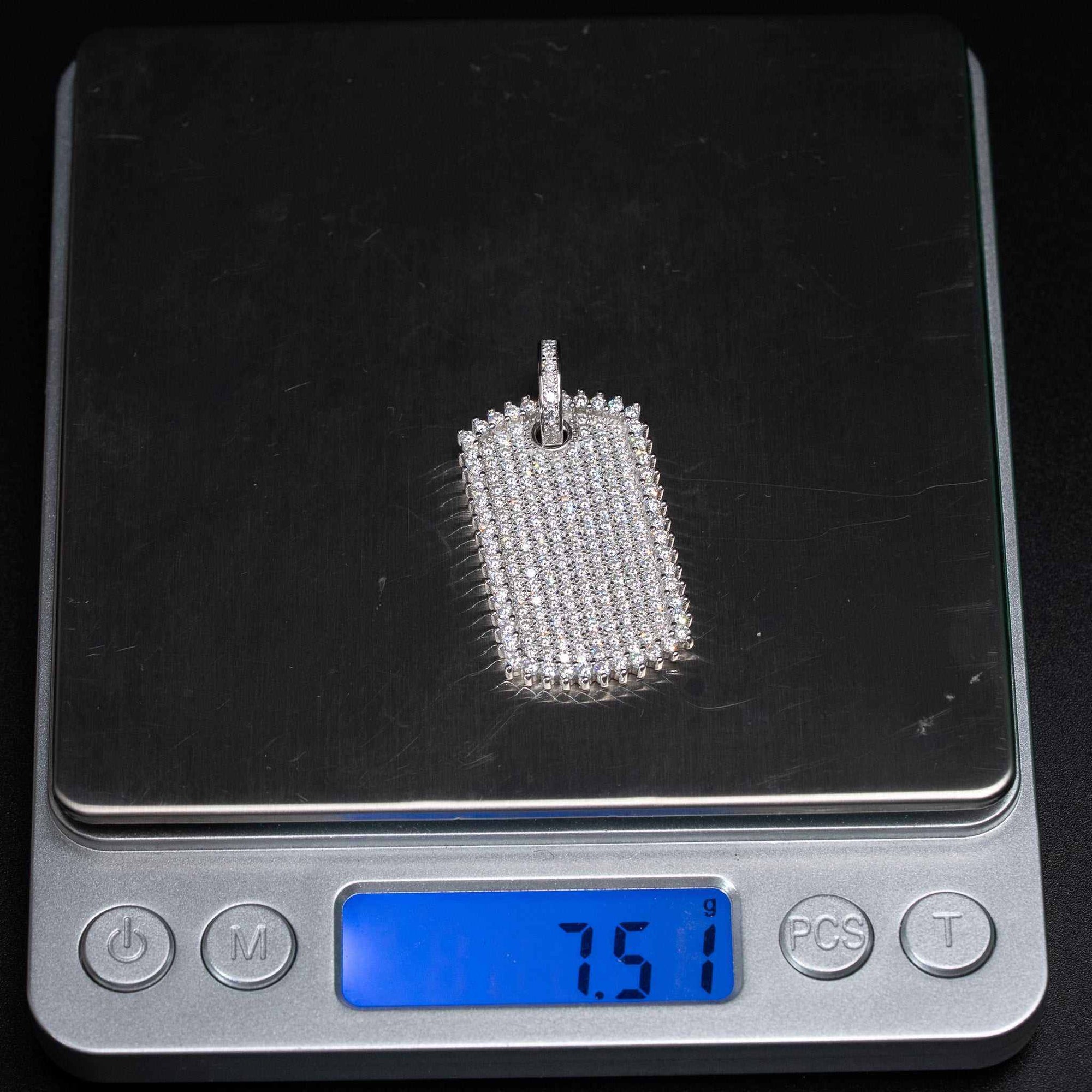 Real Solid 925 Sterling Silver Moissanite Dog Tag Iced Hip Hop Pendant Necklace