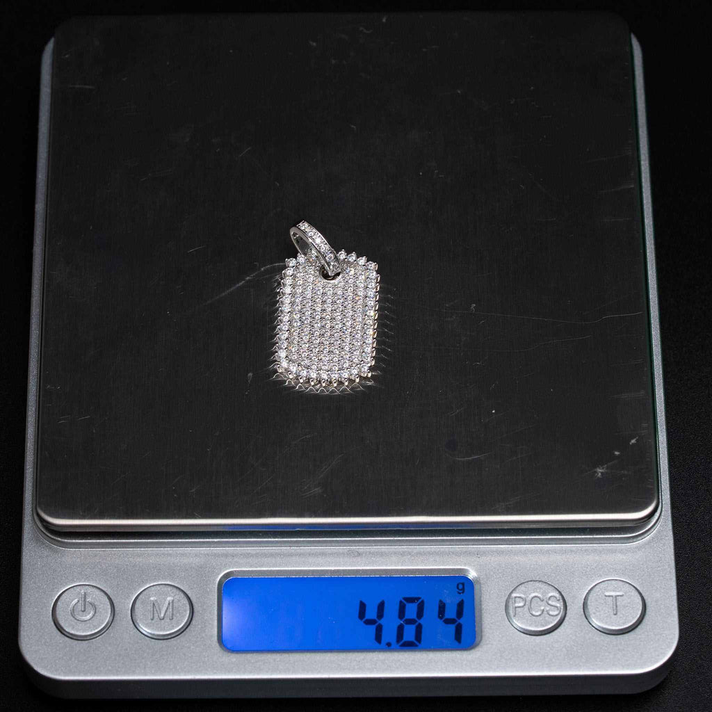 Real Solid 925 Sterling Silver Moissanite Dog Tag Iced Hip Hop Pendant Necklace