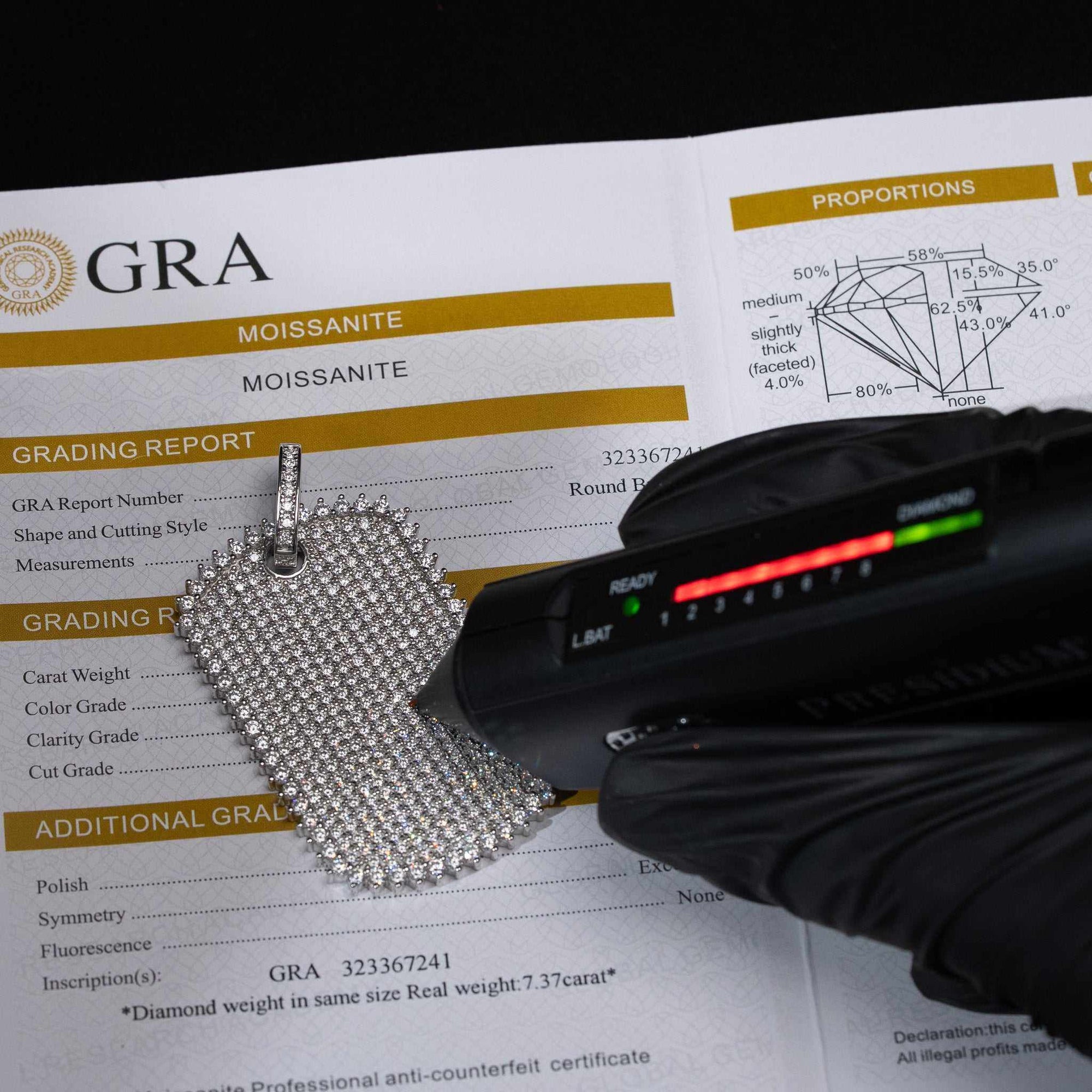 Real Solid 925 Sterling Silver Moissanite Dog Tag Iced Hip Hop Pendant Necklace