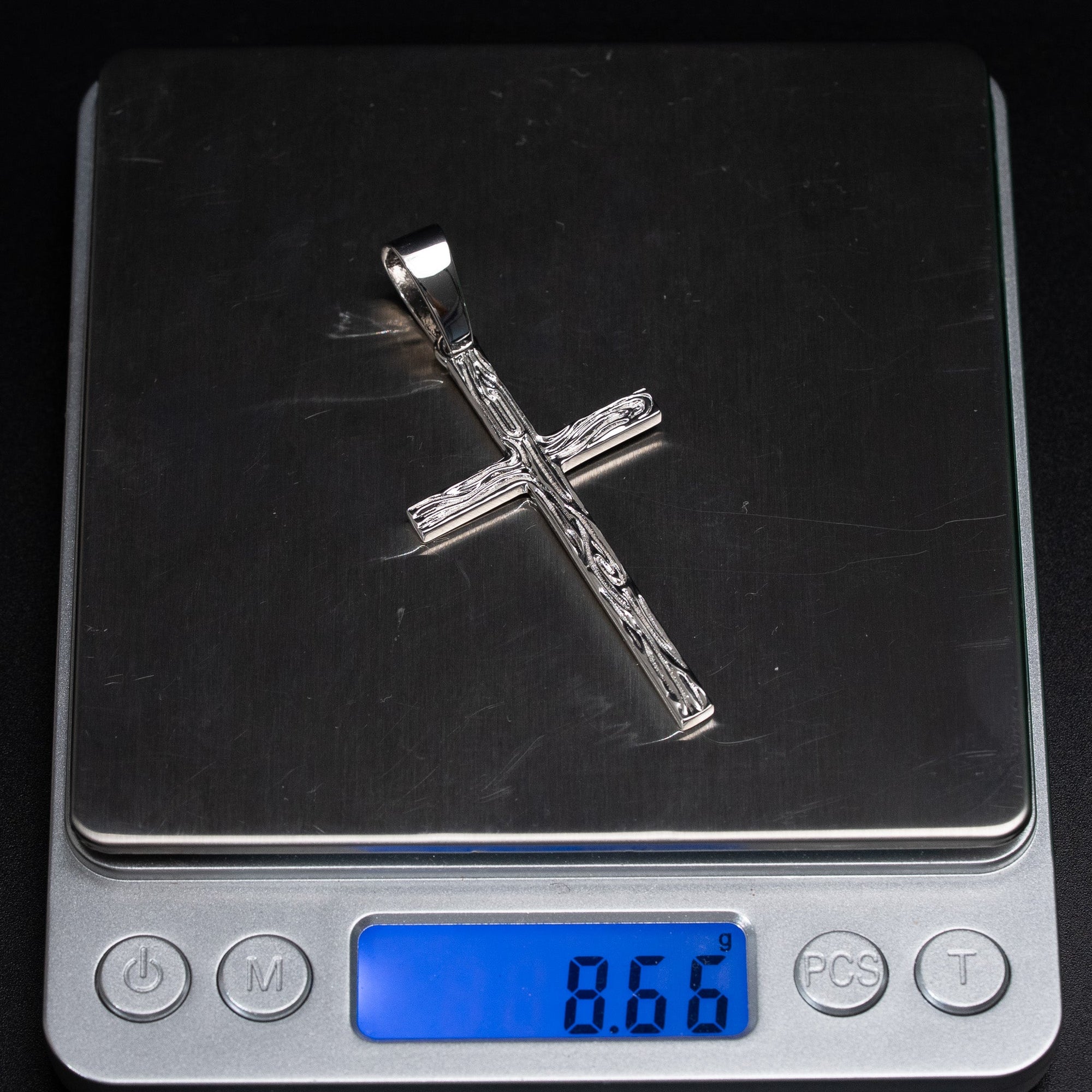 Wood Grain Textured Cross Pendant Solid 925 Sterling Silver Rhodium/14 Gold Plated