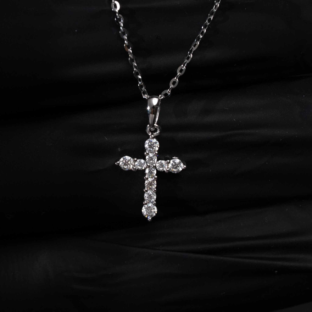 Moissanite Small Cross Tennis Necklace – 925 Sterling Silver