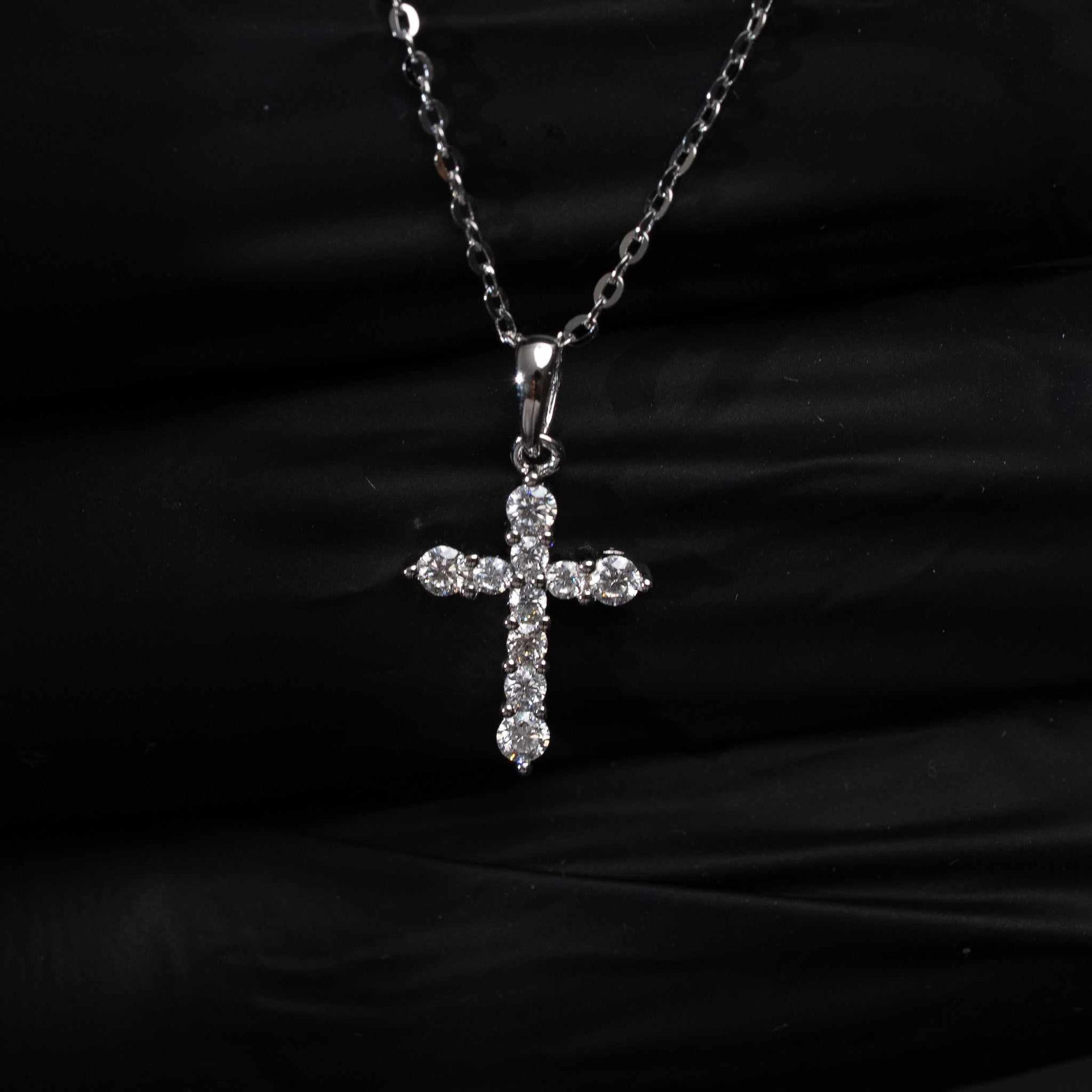 Moissanite Small Cross Tennis Necklace – 925 Sterling Silver