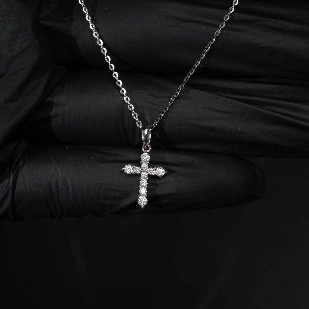 Moissanite Small Cross Tennis Necklace – 925 Sterling Silver