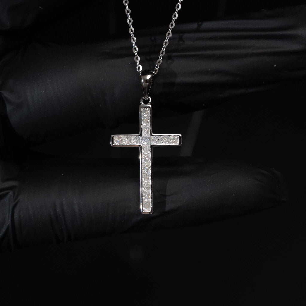 Moissanite Cross Princess Cut Necklace for Women – 925 Sterling Silver
