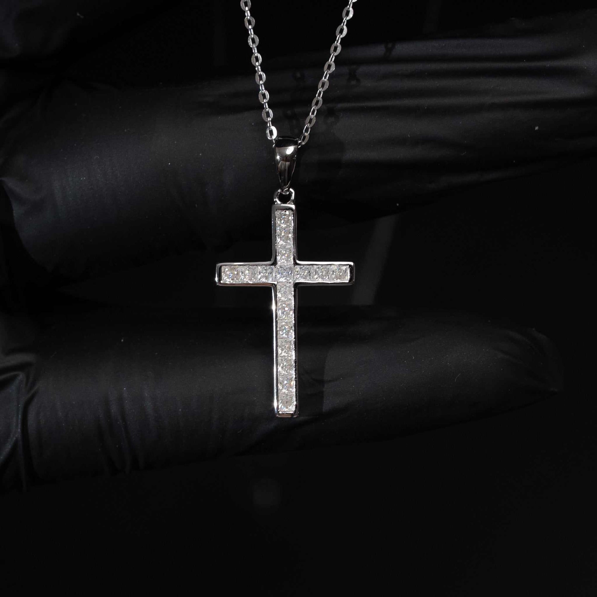 Moissanite Cross Princess Cut Necklace for Women – 925 Sterling Silver