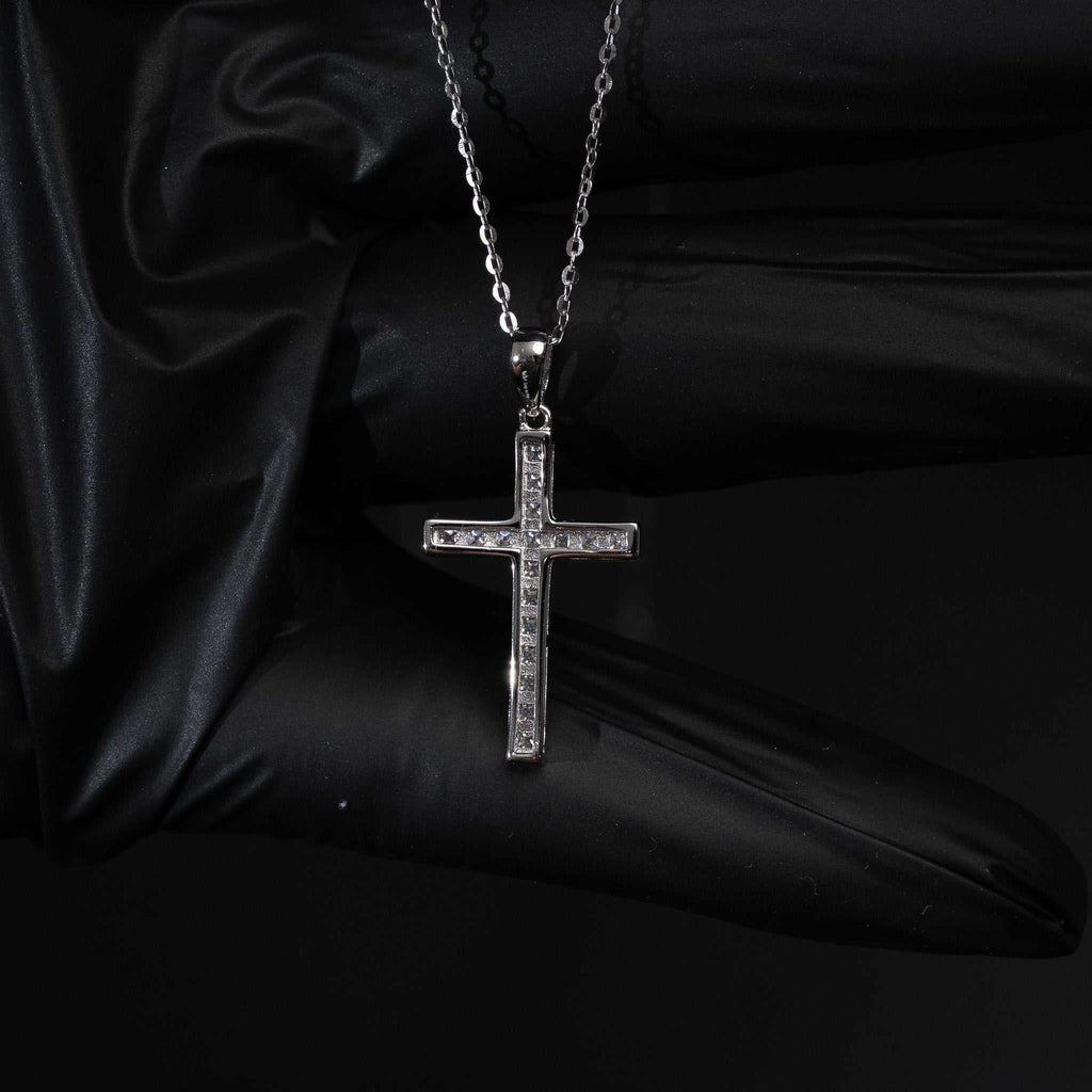 Moissanite Cross Princess Cut Necklace for Women – 925 Sterling Silver