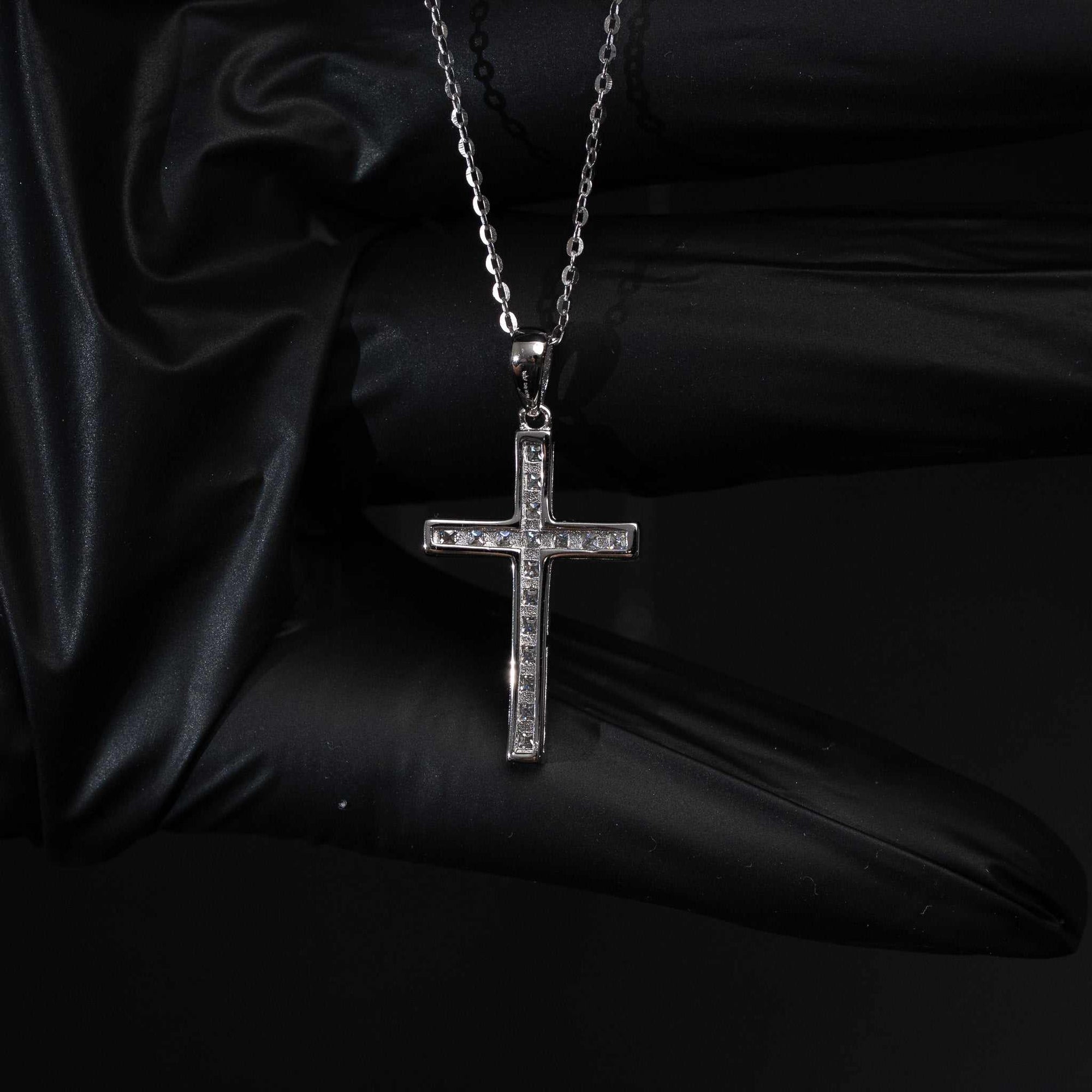 Moissanite Cross Princess Cut Necklace for Women – 925 Sterling Silver