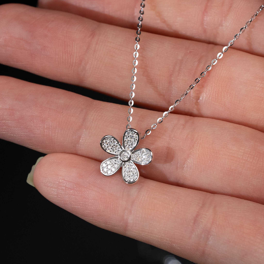 Moissanite Flower Necklace for Women – 925 Sterling Silver