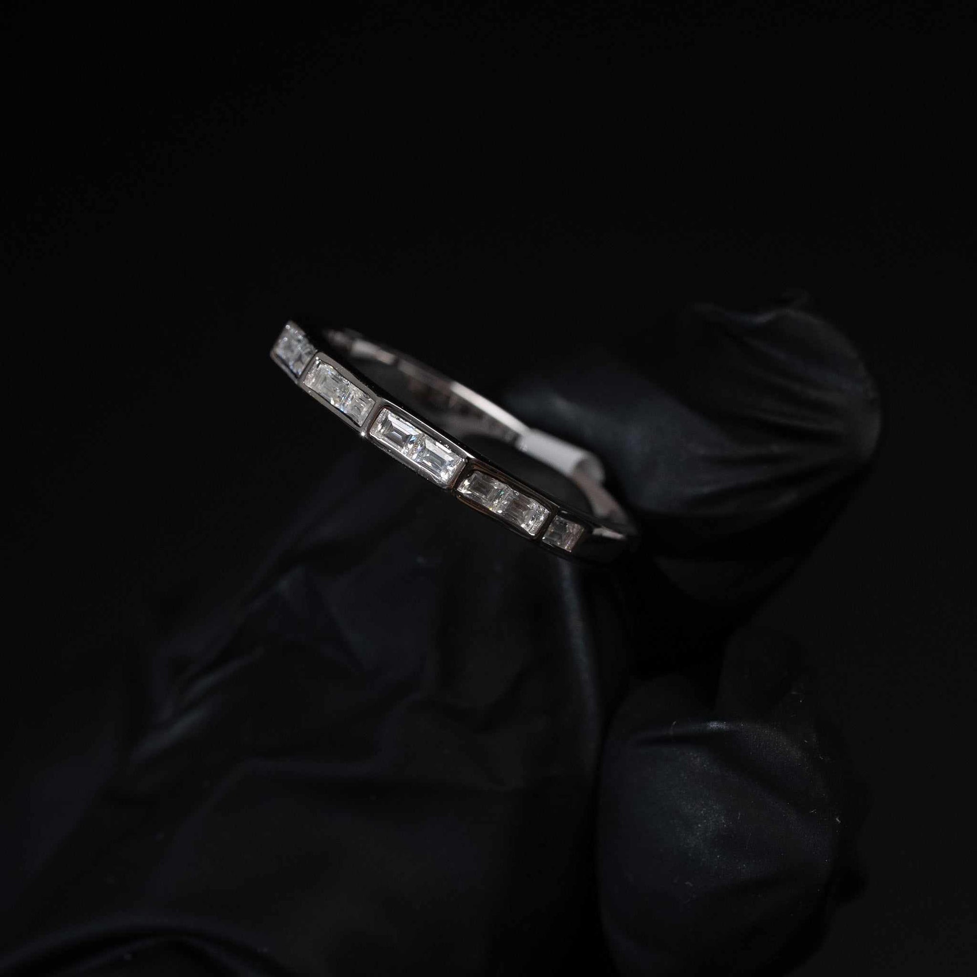 Moissanite Solid 925 Sterling Silver Half Eternity Baguette Ring Baguette Cut Women Band
