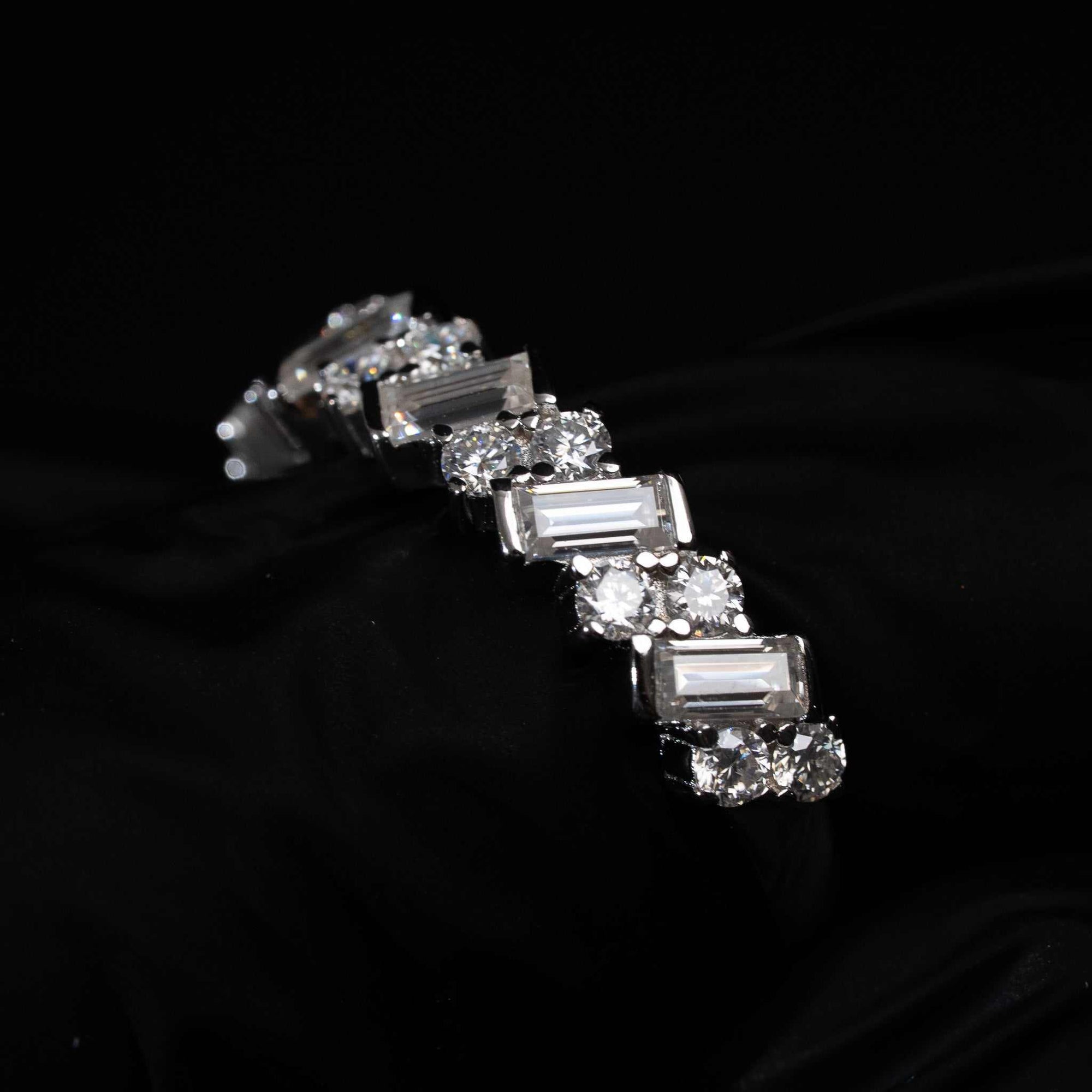 Moissanite Ring for Women – 1.1 Carat Baguette & Round Cut 925 Sterling Silver