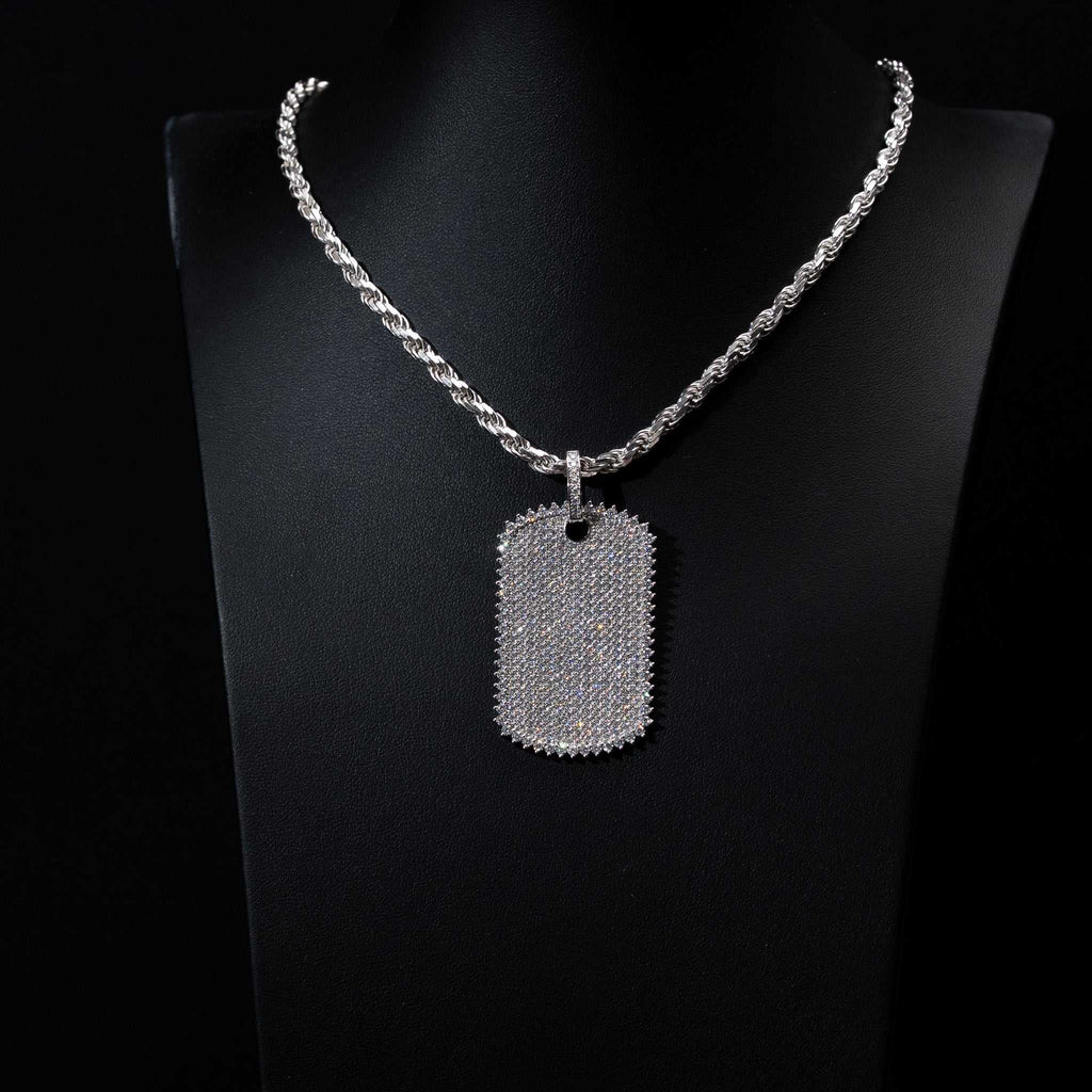 Real Solid 925 Sterling Silver Moissanite Dog Tag Iced Hip Hop Pendant Necklace
