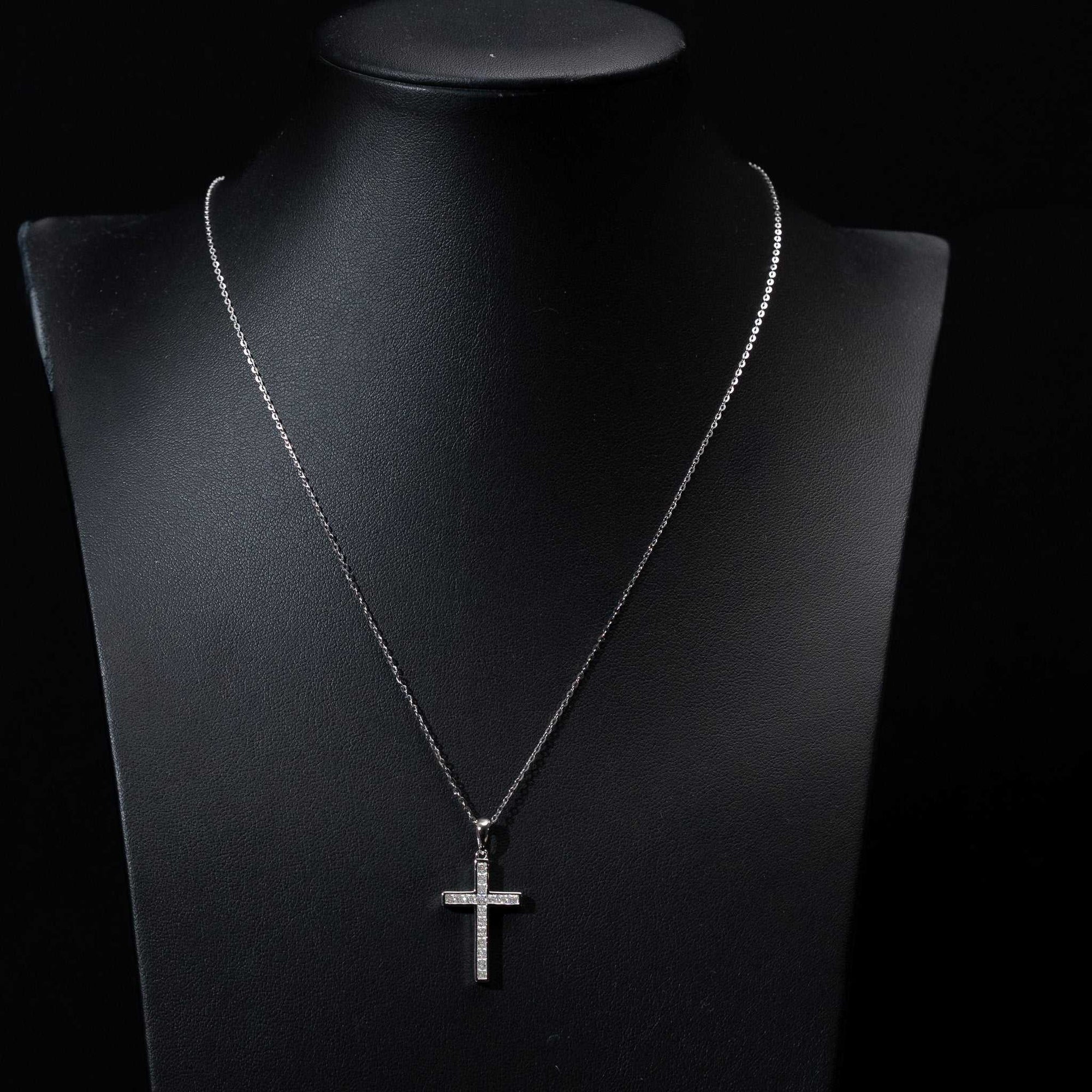 Moissanite Cross Princess Cut Necklace for Women – 925 Sterling Silver