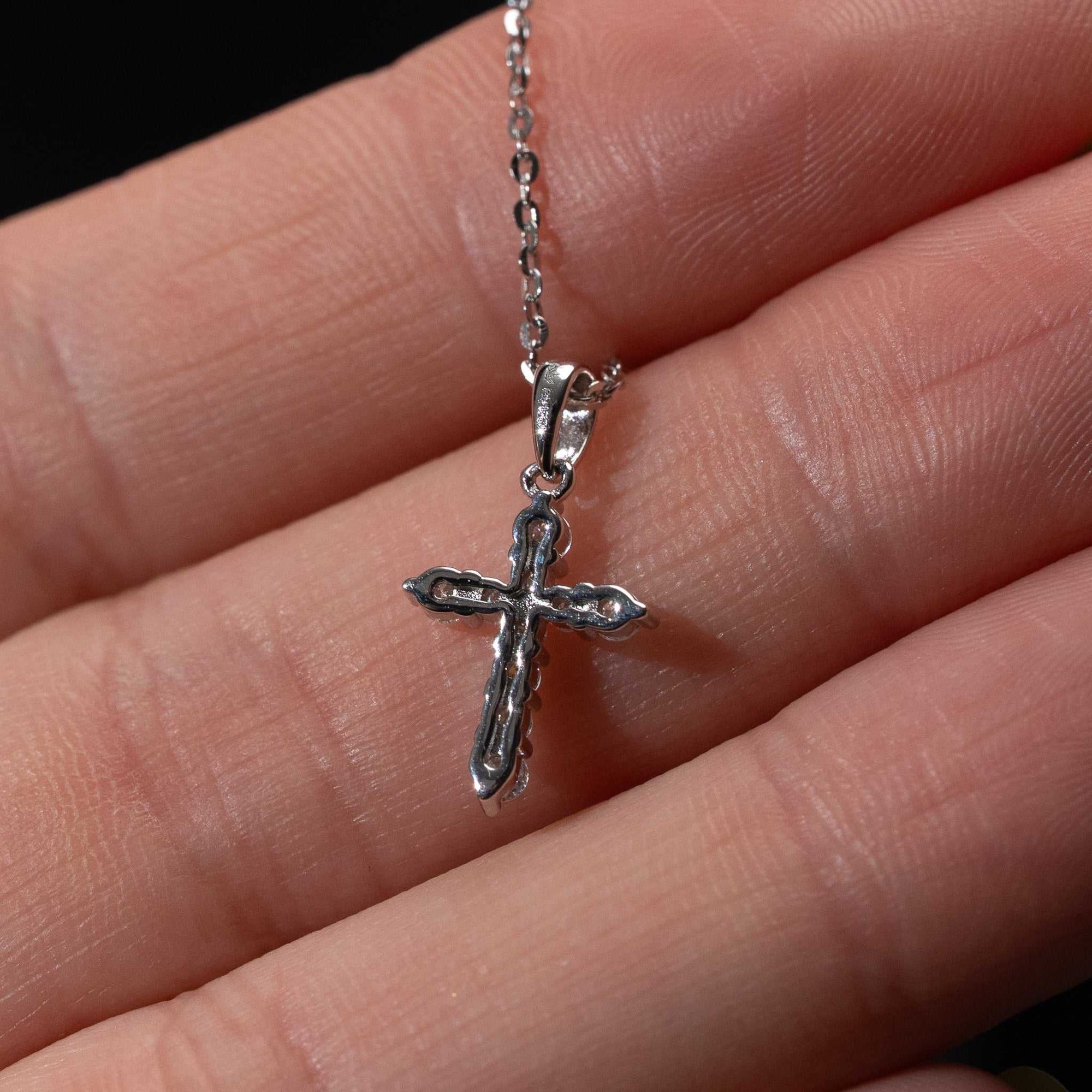 Moissanite Small Cross Tennis Necklace – 925 Sterling Silver