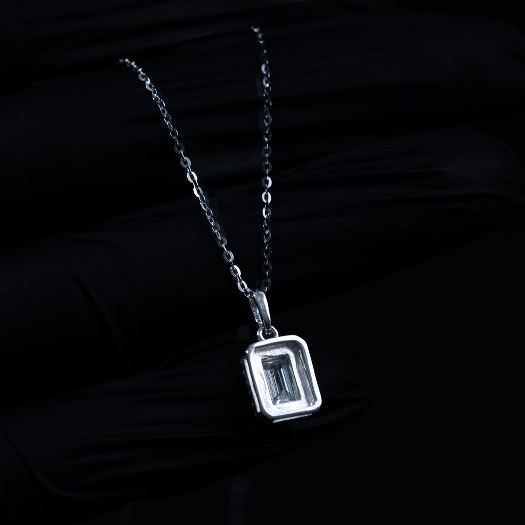 Moissanite 1.2 TCW Emerald Cut Halo Womens Necklace