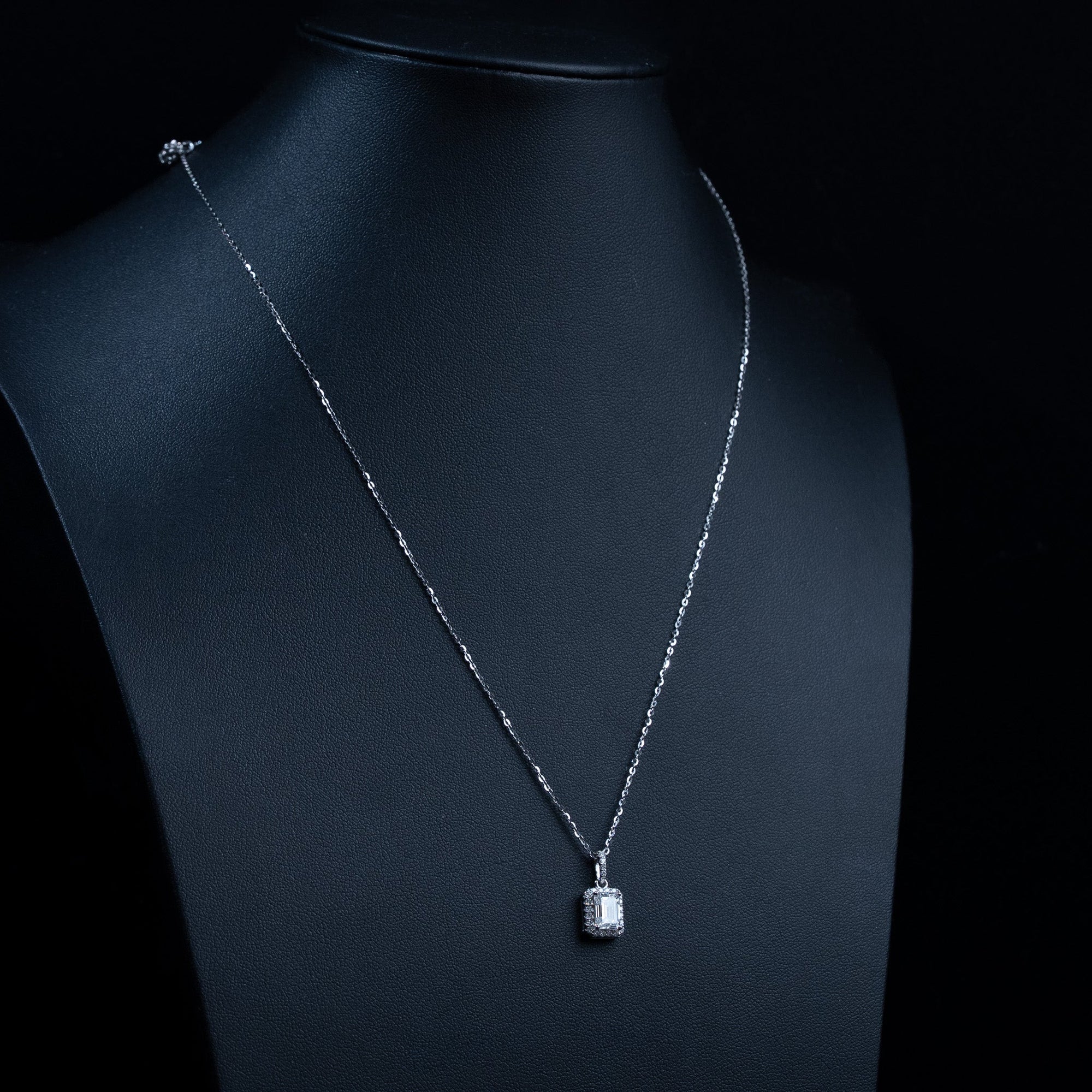 Moissanite 1.2 TCW Emerald Cut Halo Womens Necklace