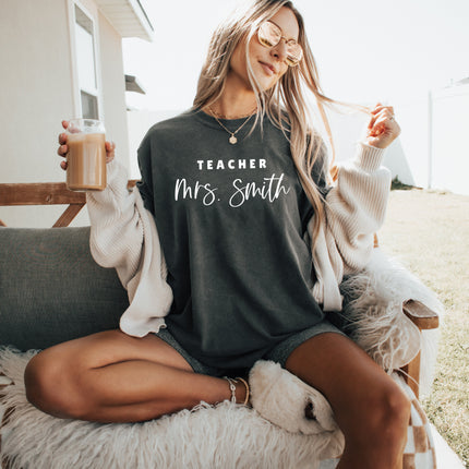 Teacher Mrs Custom Personalization name Teacher Comfort Colors Garment Dyed T Shirt
