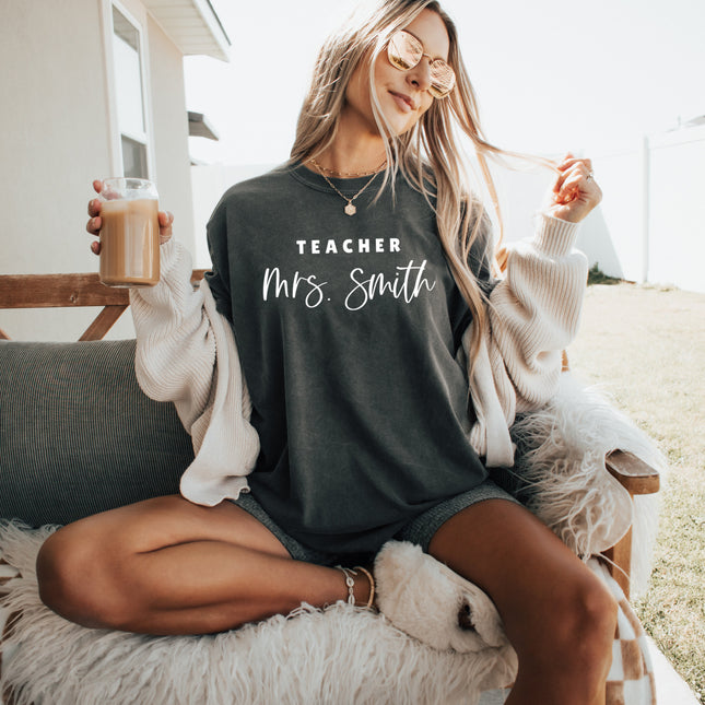 Teacher Mrs Custom Personalization name Teacher Comfort Colors Garment Dyed T Shirt