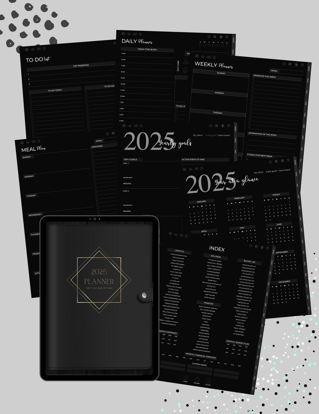 5-in-One Digital Planner Dark Mode (2025 & Undated)