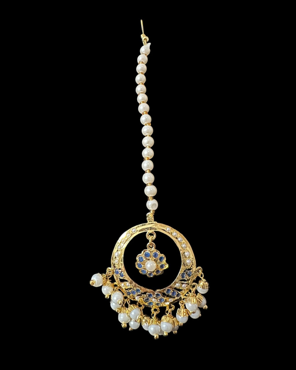 DNS202 sapphire pearl jadau necklace set with tika ( READY TO SHIP )