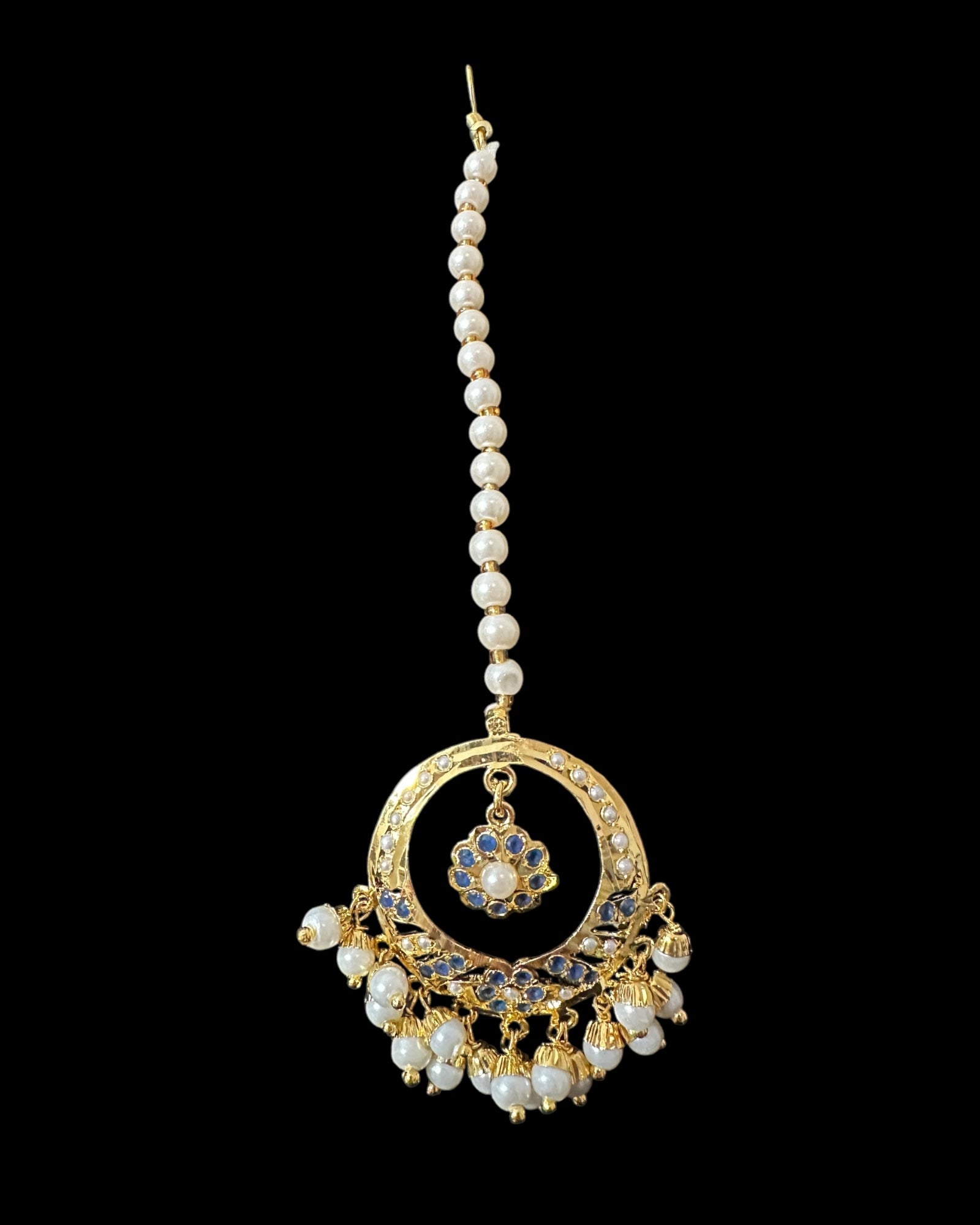 DNS202 sapphire pearl jadau necklace set with tika ( READY TO SHIP )