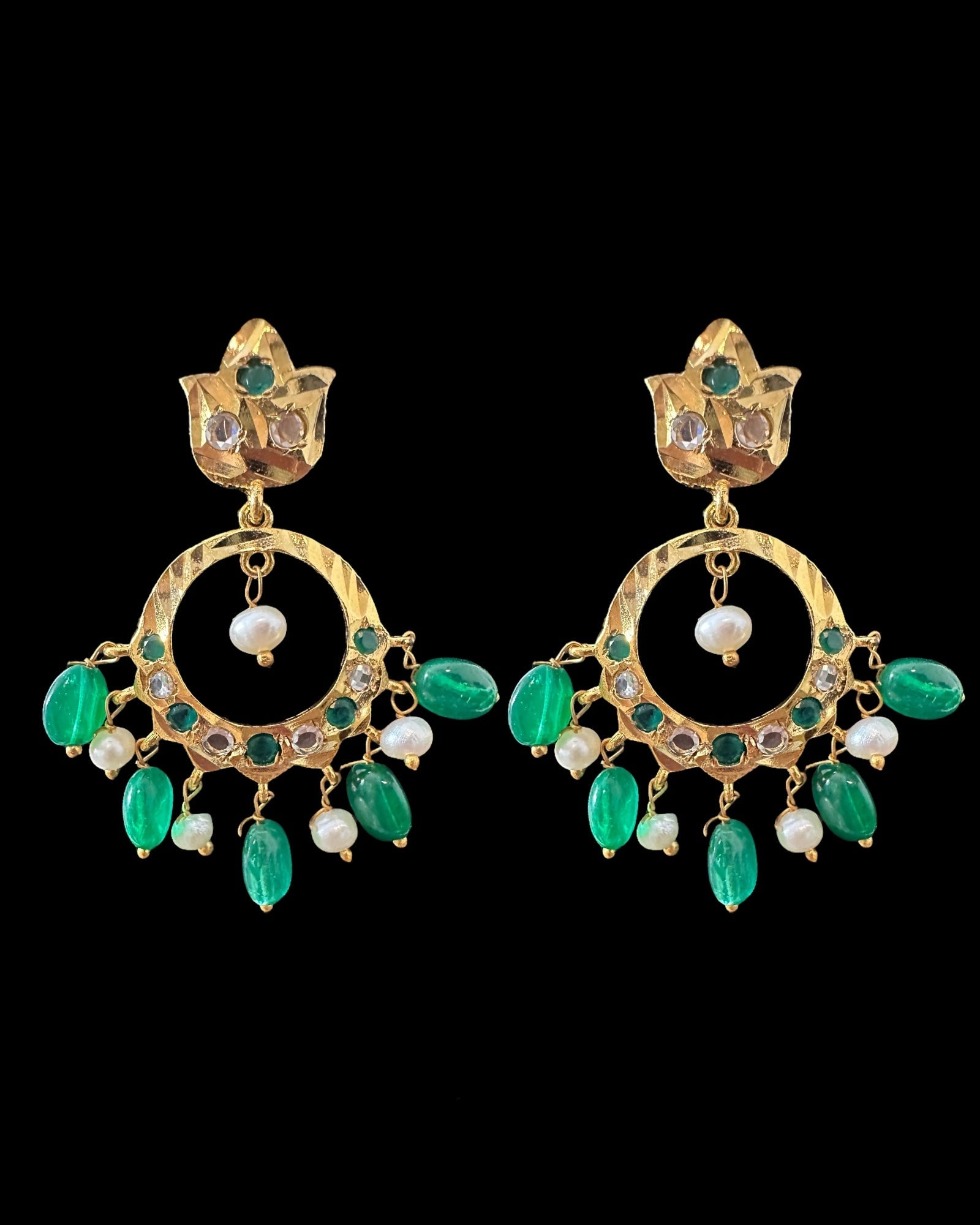 PS559 Hyderabadi / Nizami tirmani in fresh water pearls with chandbali( READY TO SHIP )