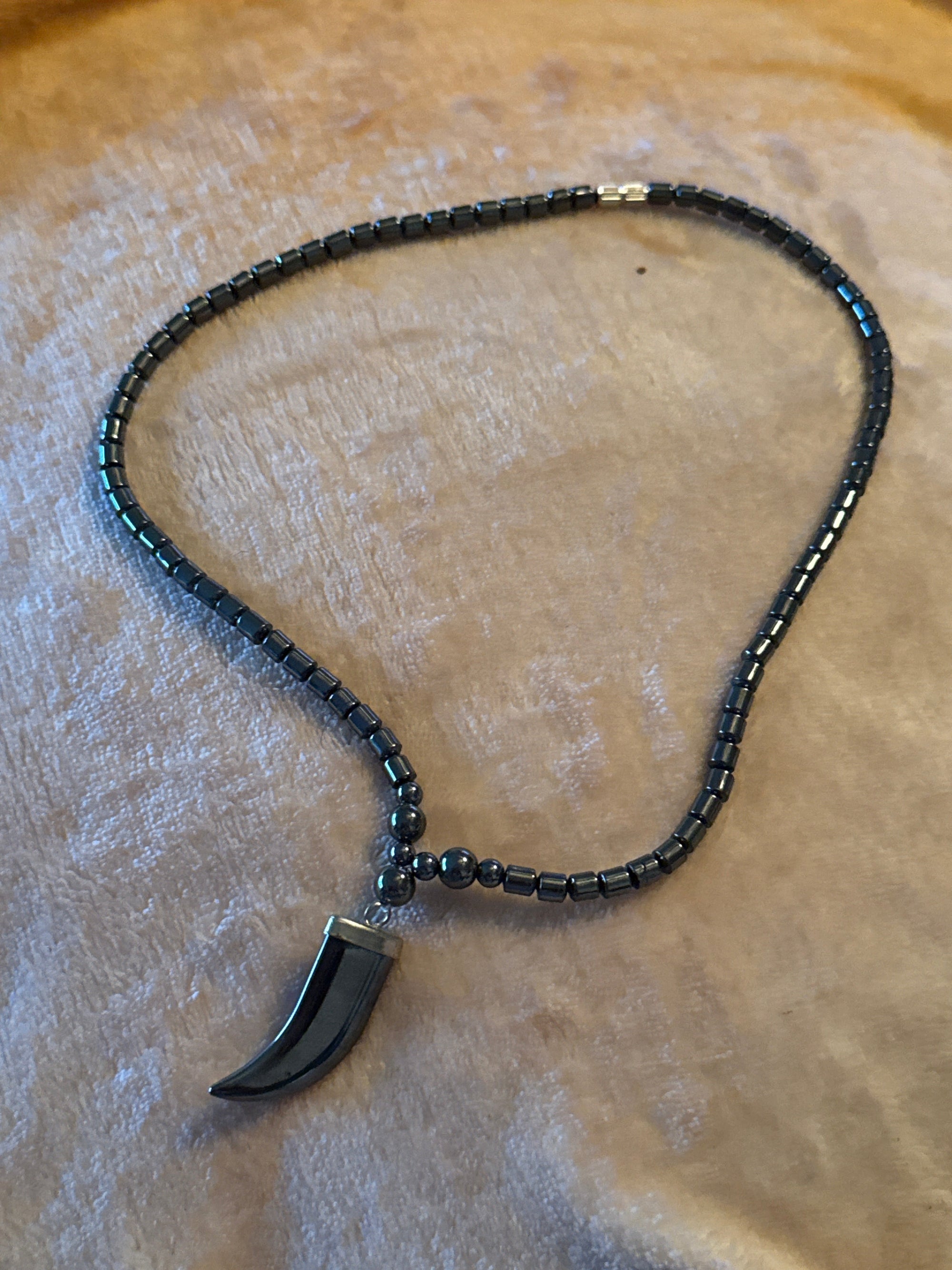 Hematite Horn Necklace - Grounding & Protective Jewelry