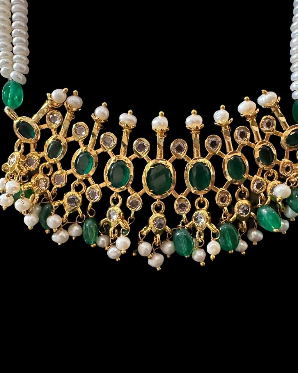 PS559 Hyderabadi / Nizami tirmani in fresh water pearls with chandbali( READY TO SHIP )