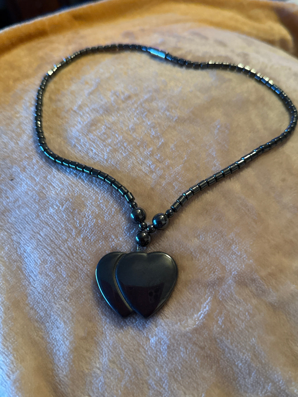 Double Heart Hematite Necklace