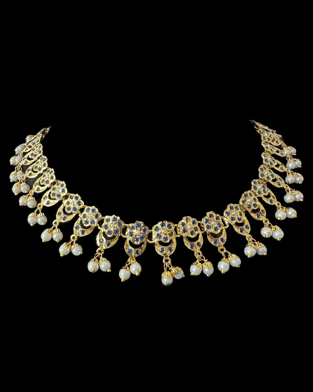 DNS202 sapphire pearl jadau necklace set with tika ( READY TO SHIP )