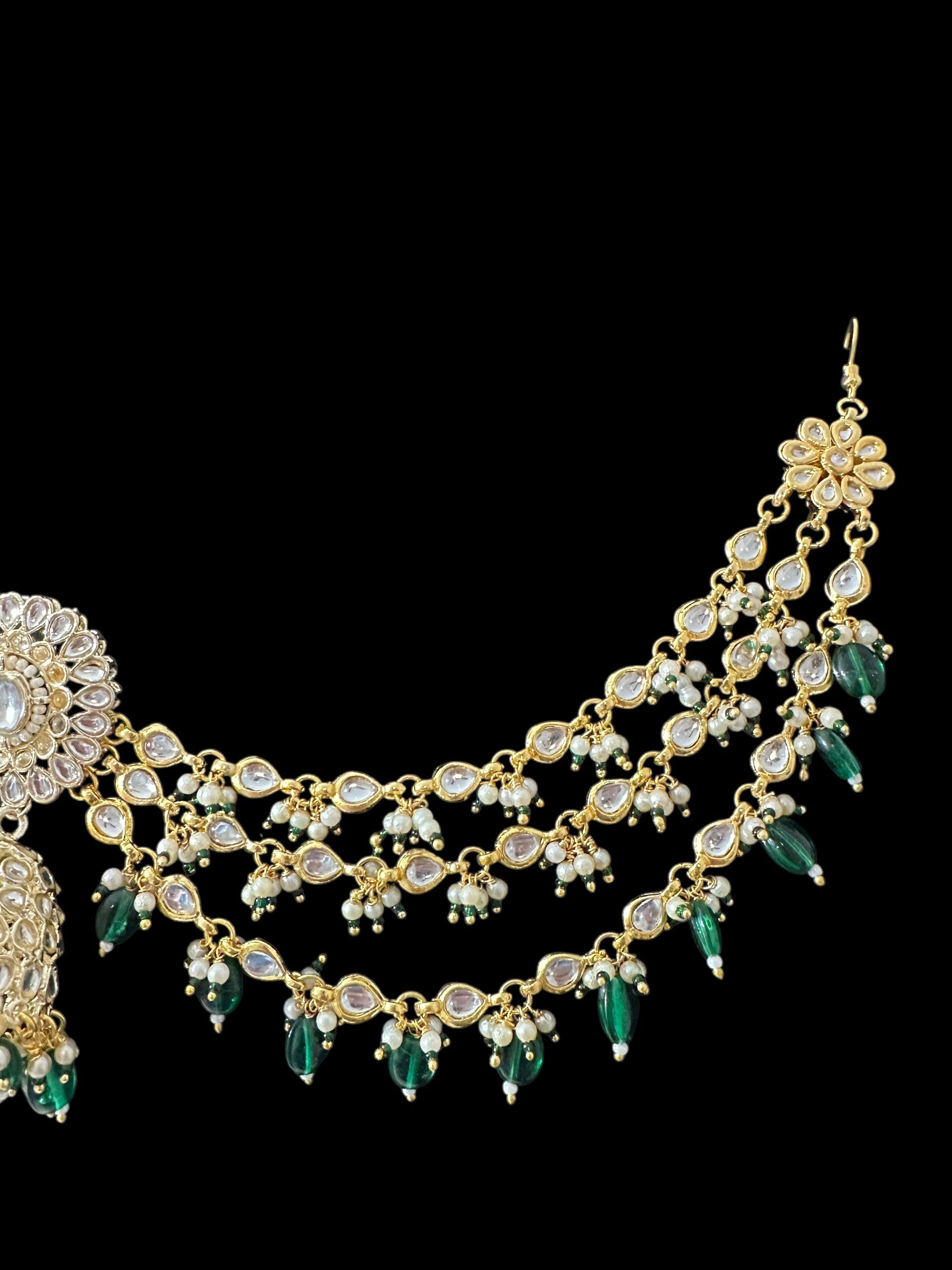 Kundan jhumka earrings with ear supports   ( SHIPS IN 3 WEEKS )