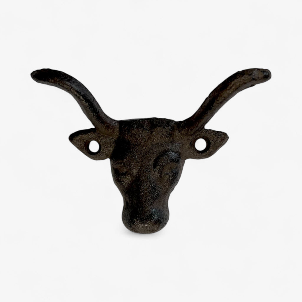 Rustic Cast Iron Bull Head Wall Hook, Western Ranch Decor Accent