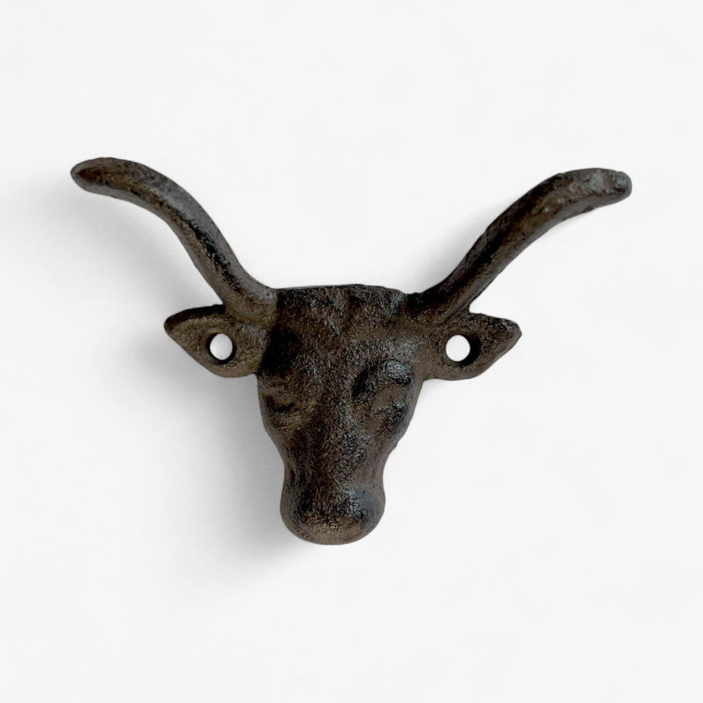 Rustic Cast Iron Bull Head Wall Hook, Western Ranch Decor Accent