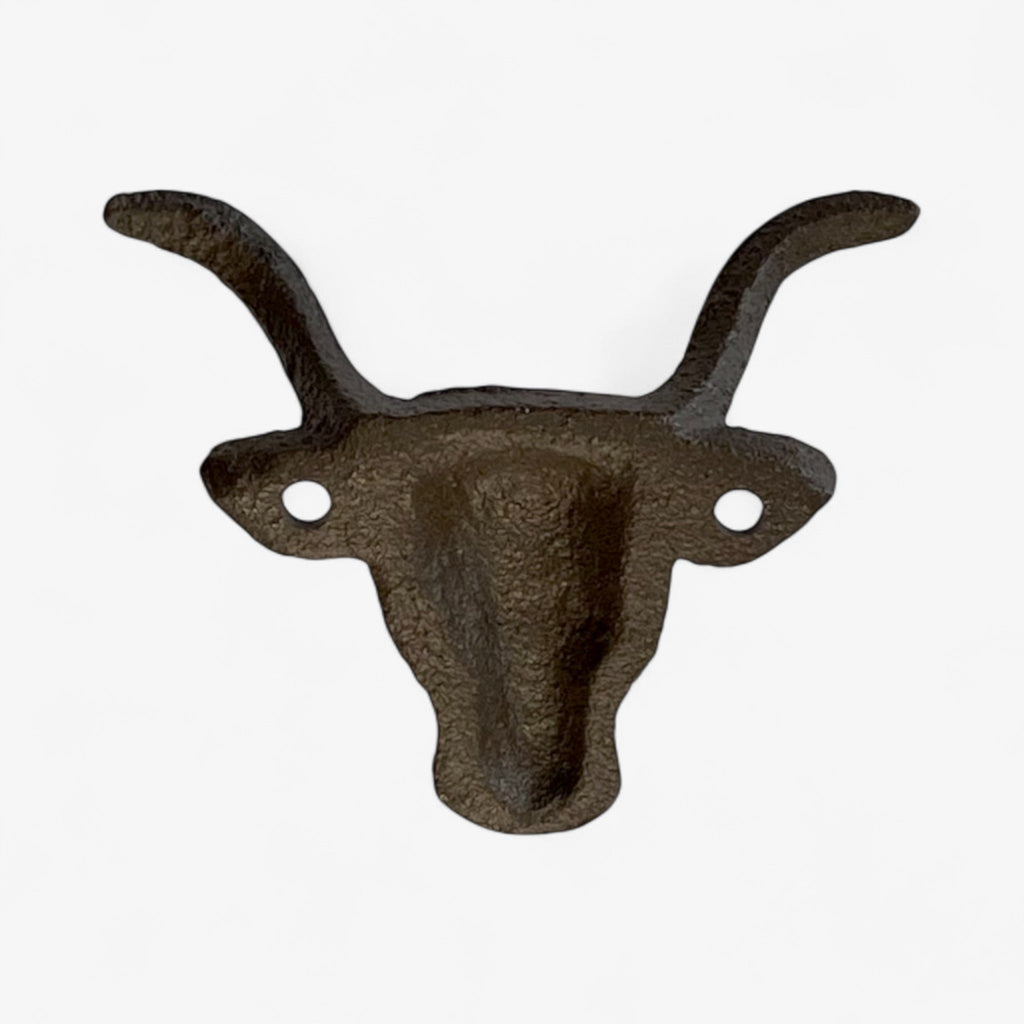 Rustic Cast Iron Bull Head Wall Hook, Western Ranch Decor Accent
